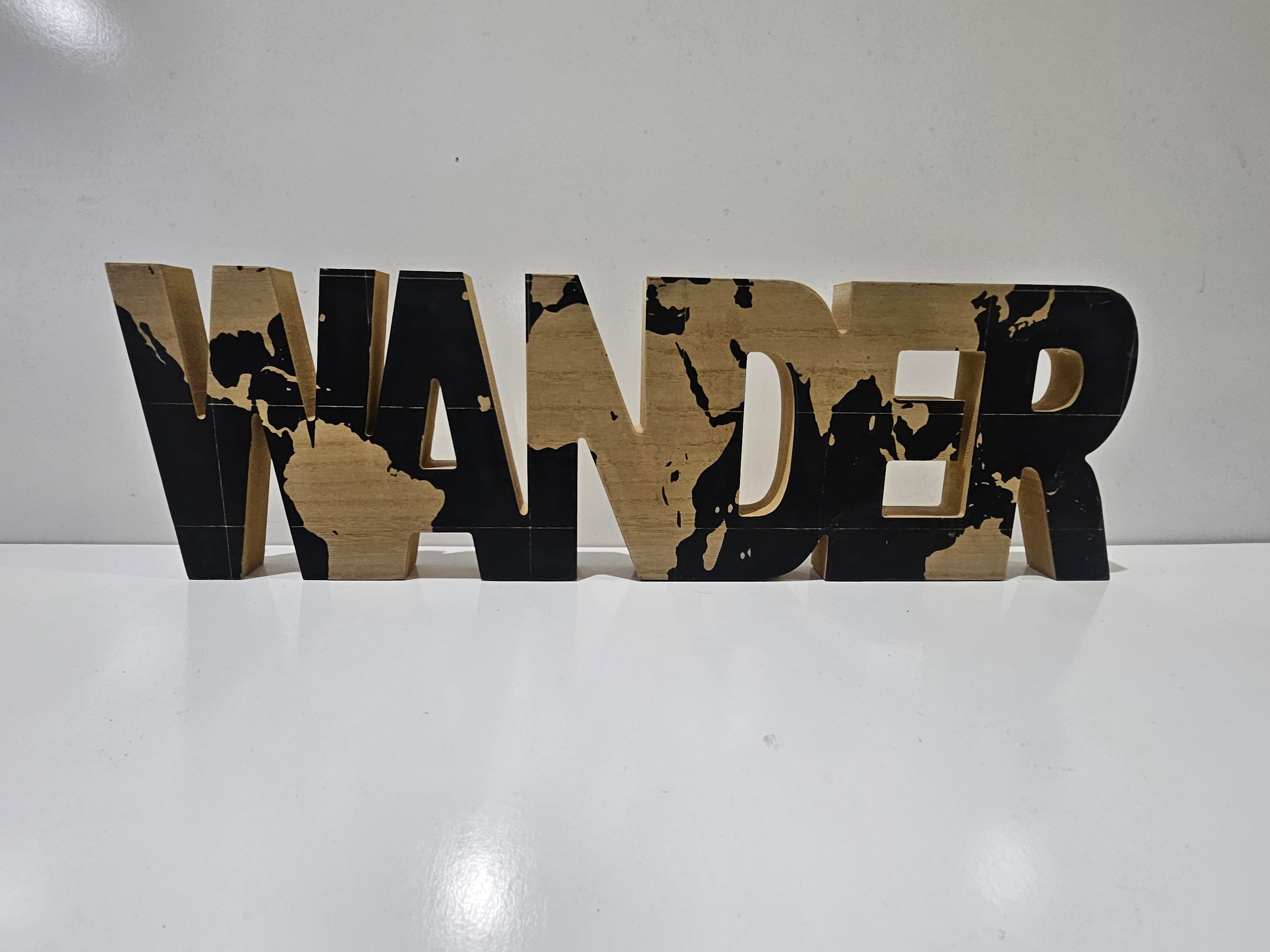 Wander Wooden Freestanding Decorative Word Sign World Map Rustic Travel Home Decor