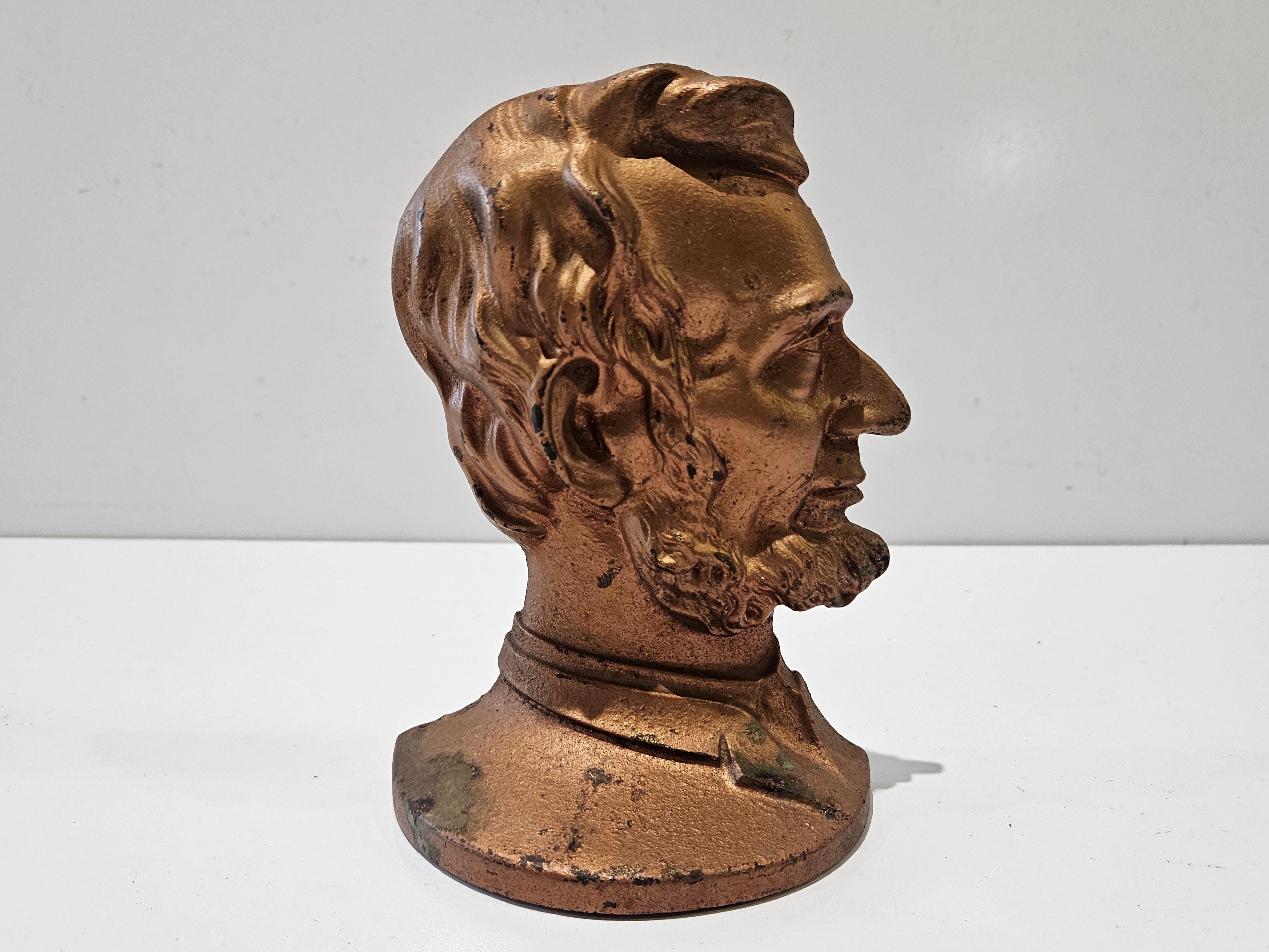 Vintage Abraham Lincoln Bust Bookend Doorstop Cast Metal Copper Tone Sculpture