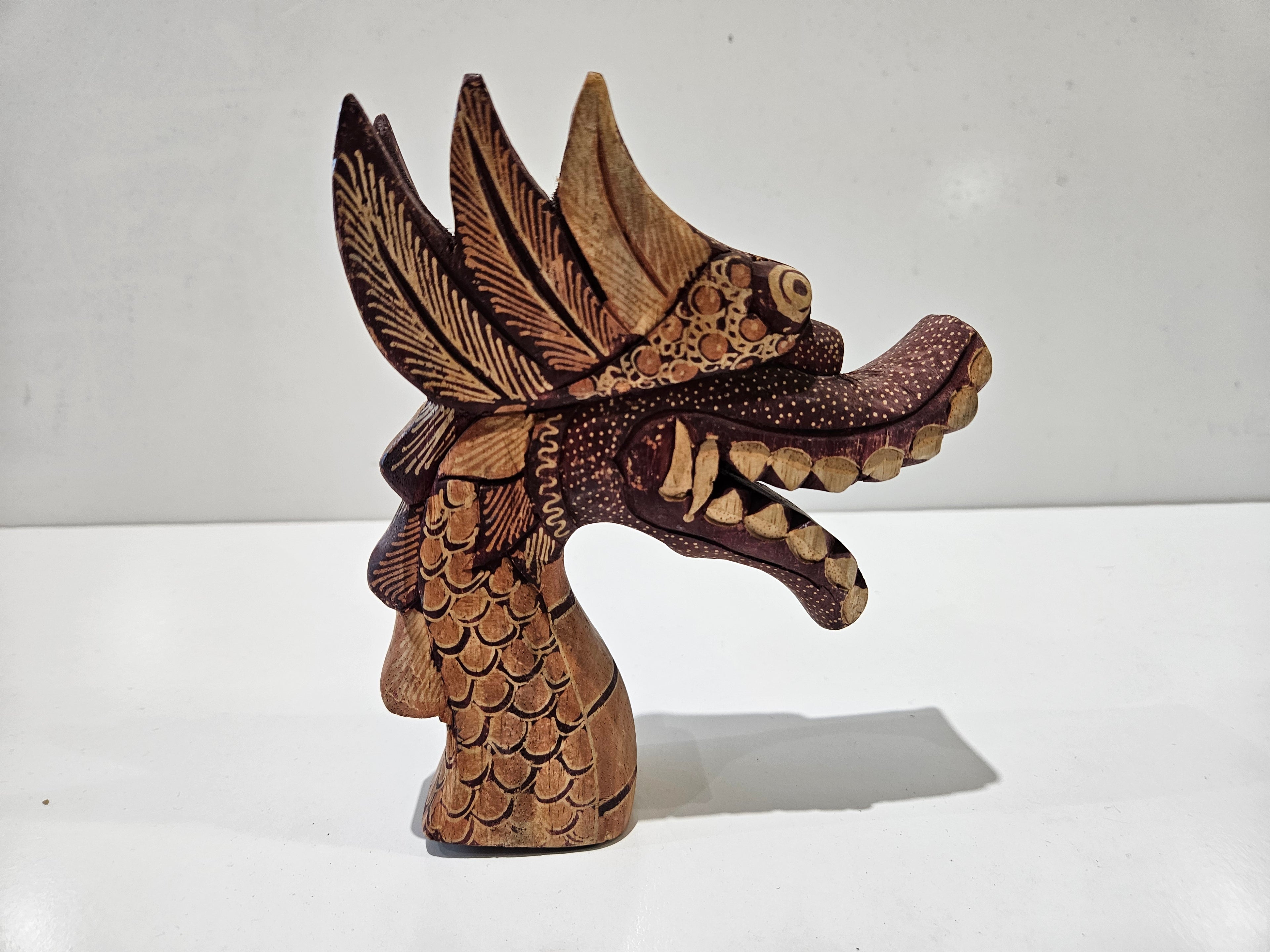 Hand Carved Wooden Dragon Head Sculpture Folk Art Wall Decor Bali Asian Carving