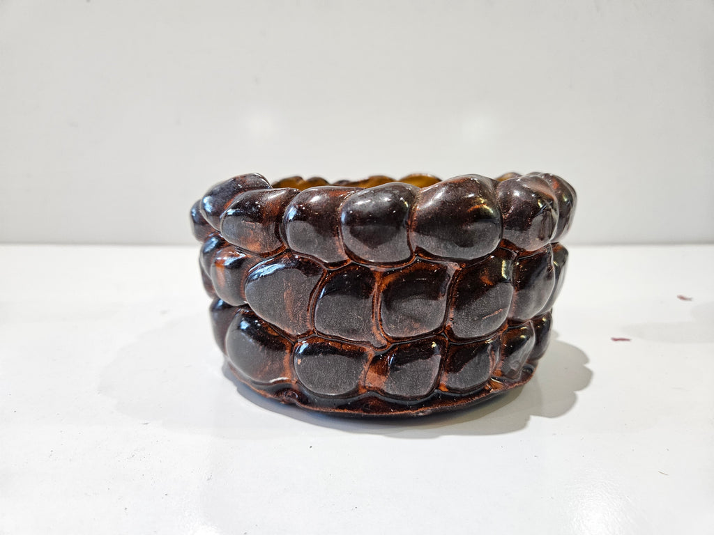 Mexican Pottery Brown Glazed Ceramic Cobblestone Textured Bowl Planter Decor