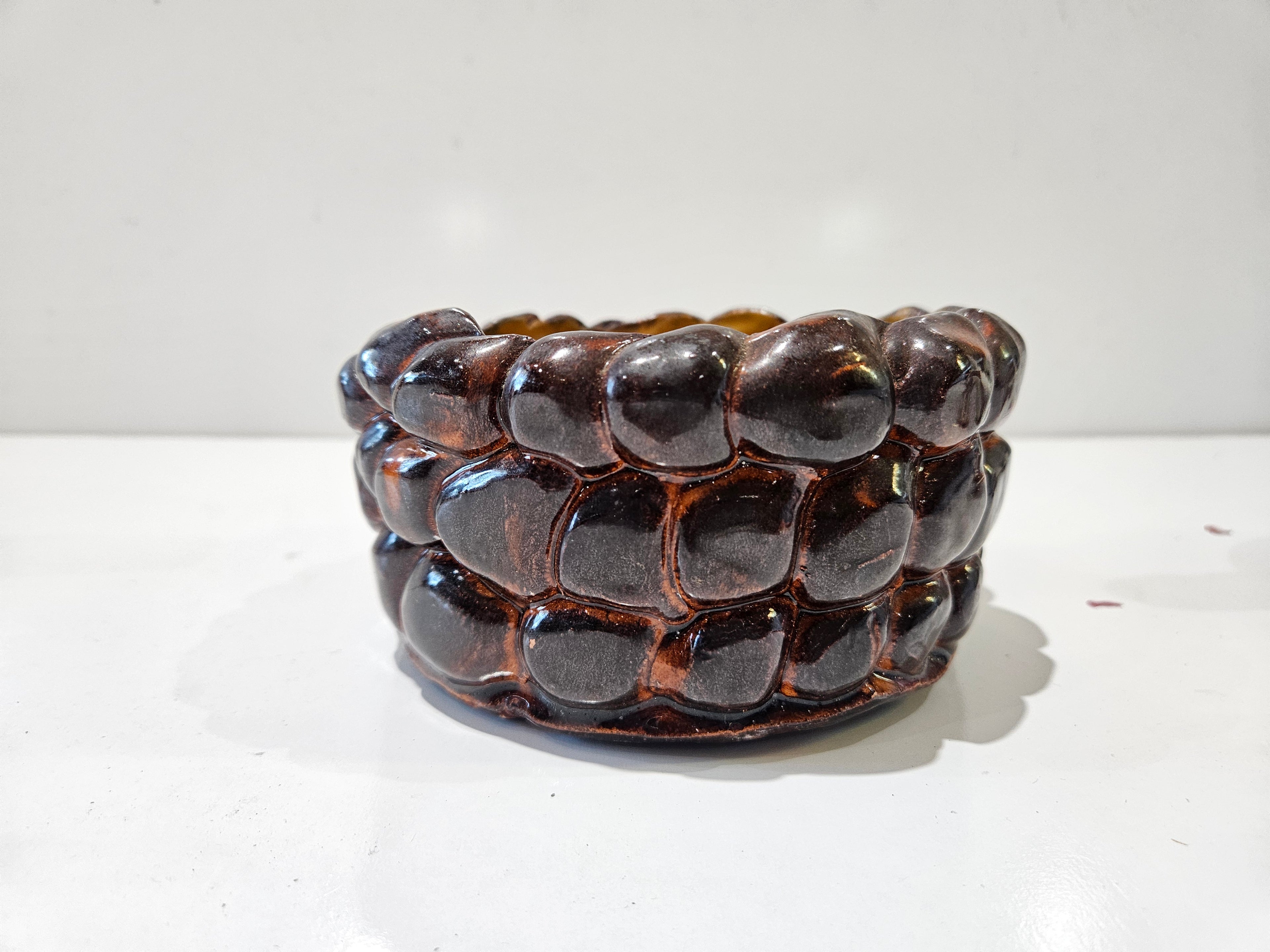 Mexican Pottery Brown Glazed Ceramic Cobblestone Textured Bowl Planter Decor