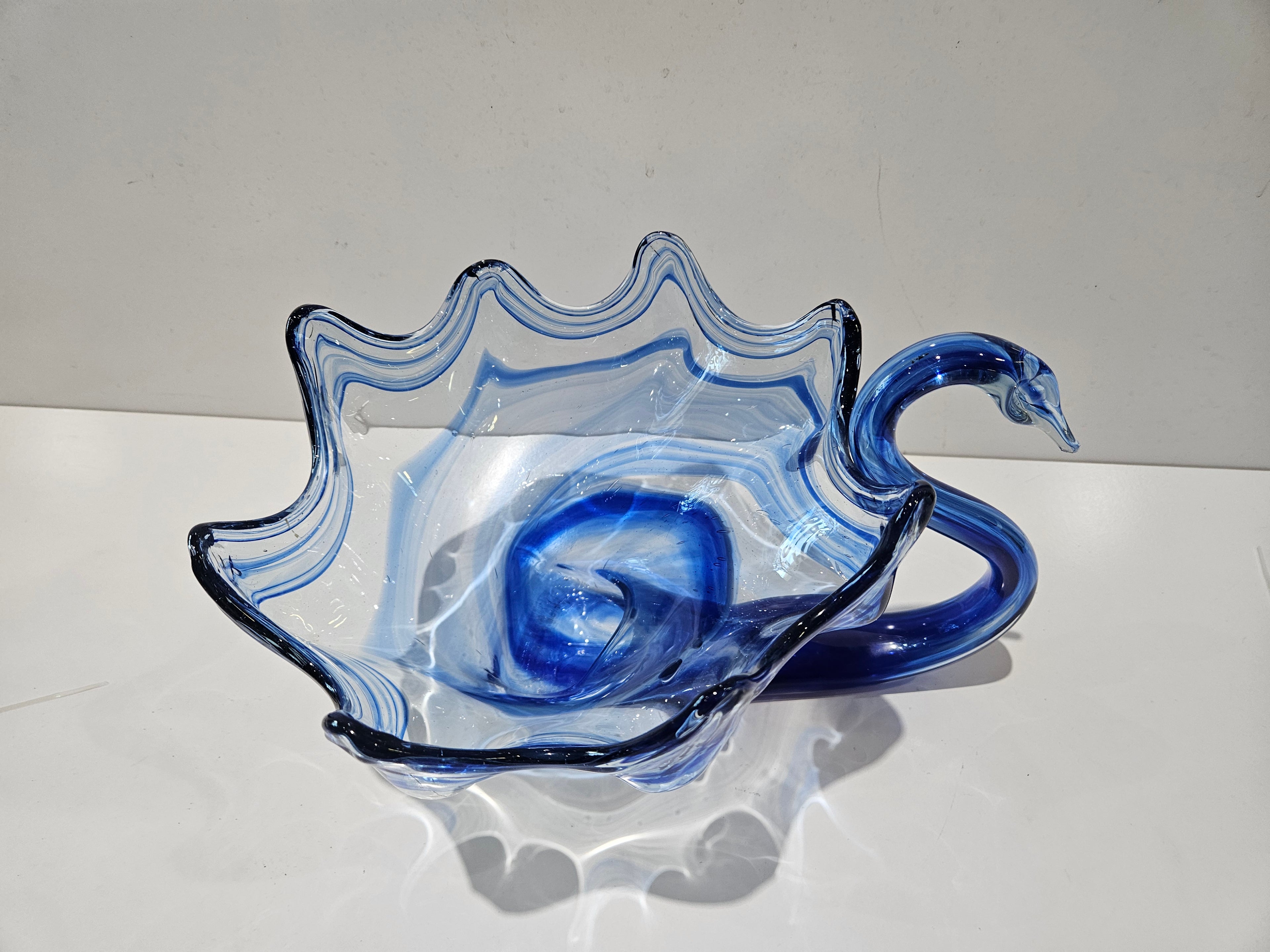 Blue Art Glass Swan Bowl Hand Blown Style Decorative Candy Dish Sculpture Decor