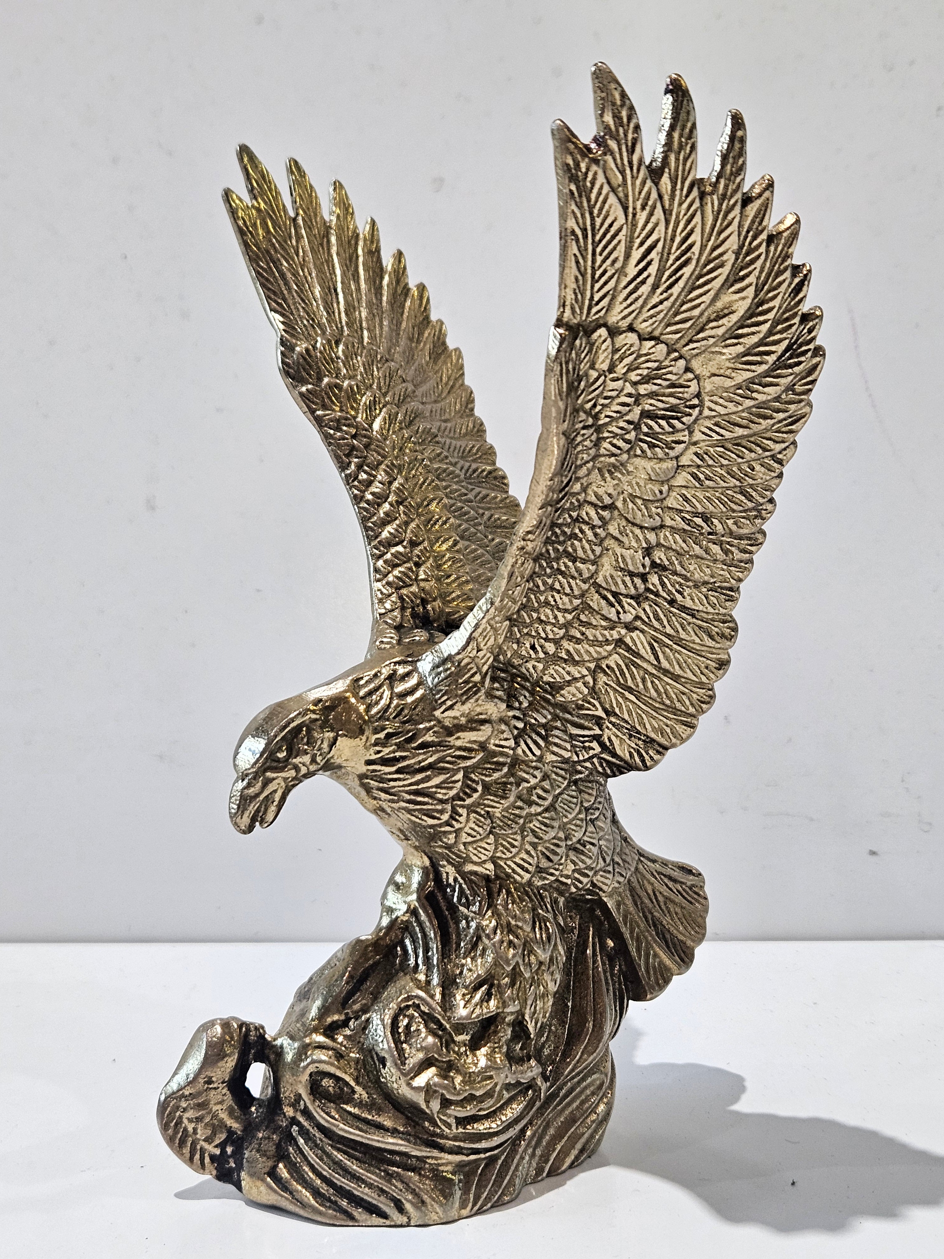 Gold Tone Metal Bald Eagle Statue Wings Spread Patriotic Bird Sculpture Decor