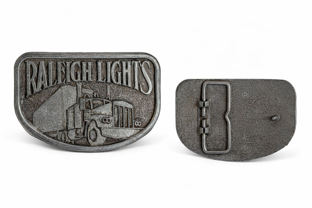 Vintage Raleigh Lights Semi Truck Belt Buckle Pewter Tone Trucker Rig