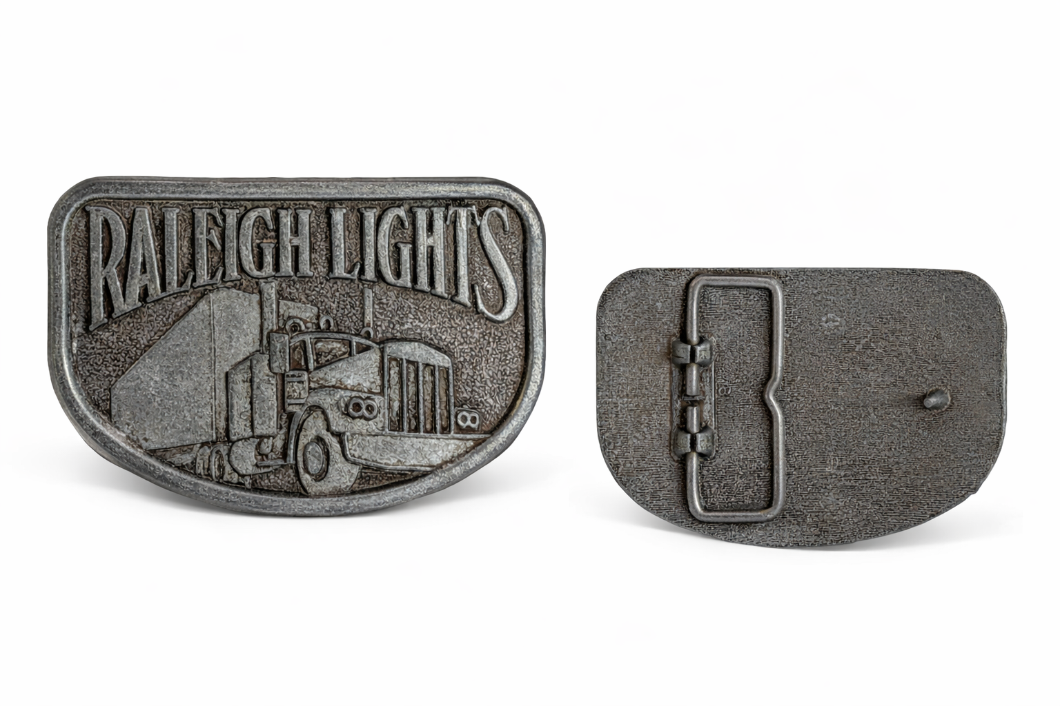 Vintage Raleigh Lights Semi Truck Belt Buckle Pewter Tone Trucker Rig