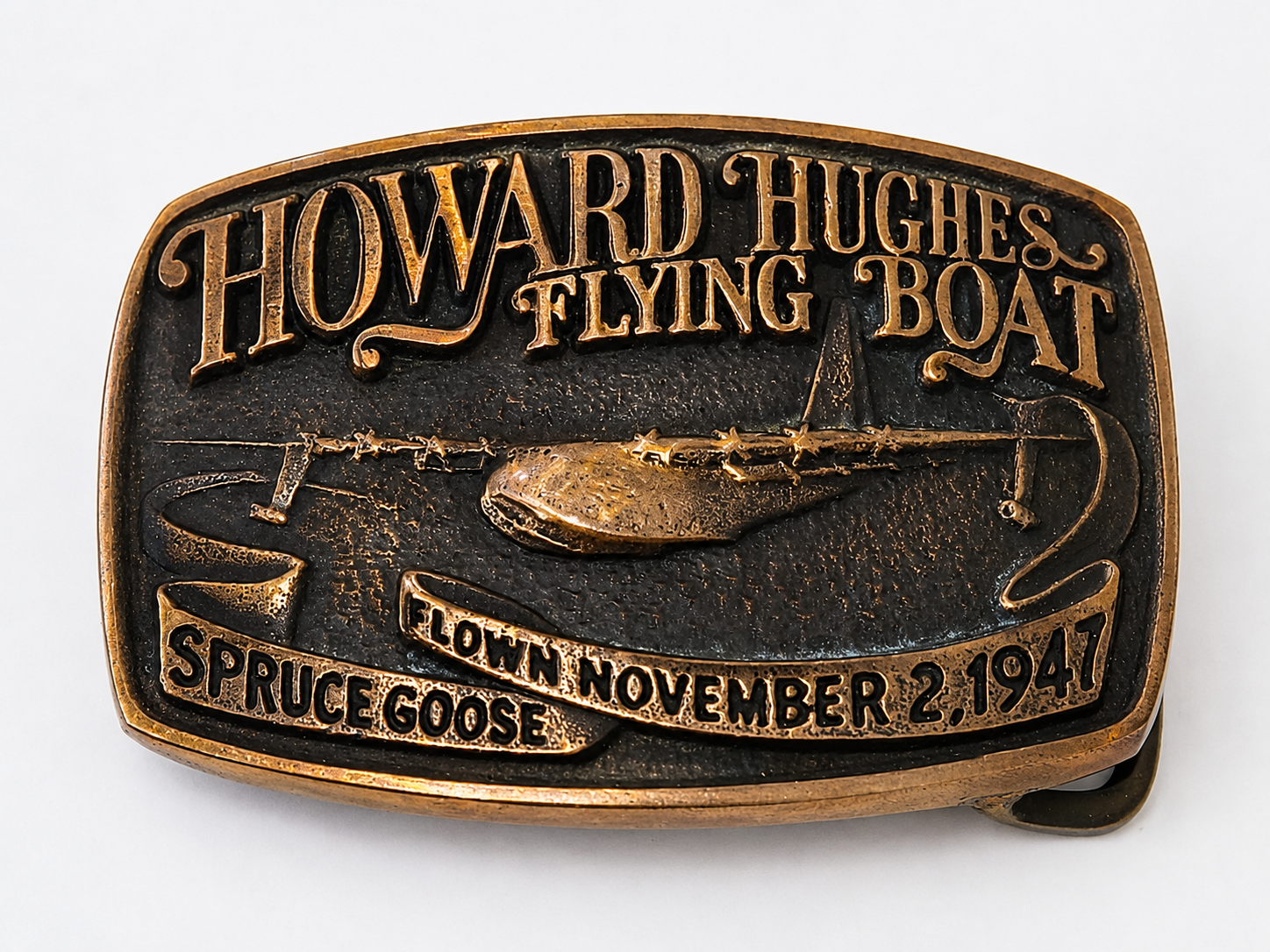Vintage 1981 Howard Hughes Spruce Goose Flying Boat Solid Brass Belt Buckle Bergamot