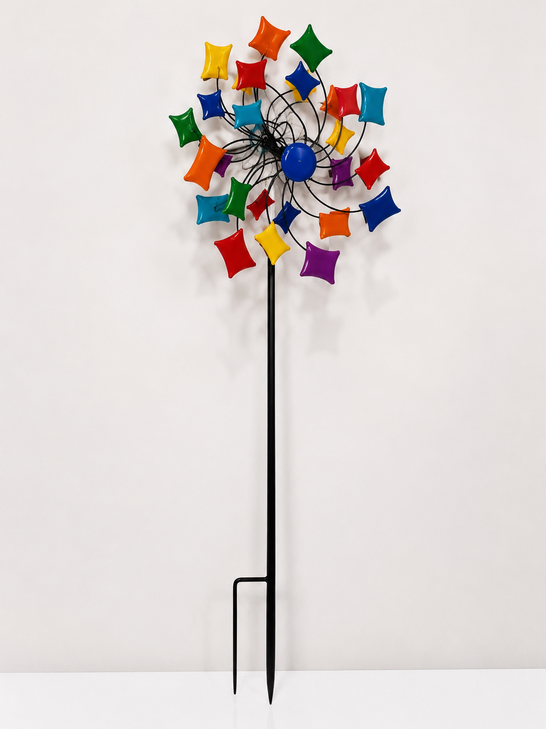 Modern Multicolor Metal Glass Flower Garden Stake Kinetic Yard Art Sculpture