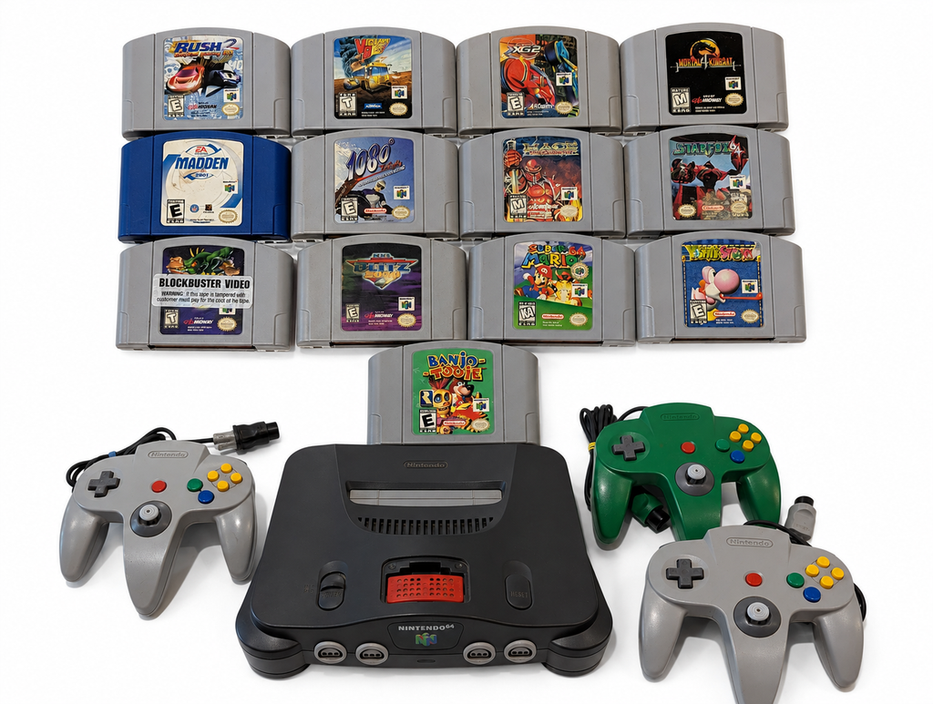 Nintendo 64 N64 Console Bundle 13 Games 3 Controllers Mario Kart Banjo Tooie