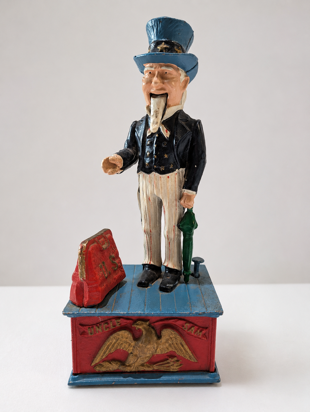 Vintage Uncle Sam Cast Iron Mechanical Bank Patriotic Eagle Coin Bank Collectible