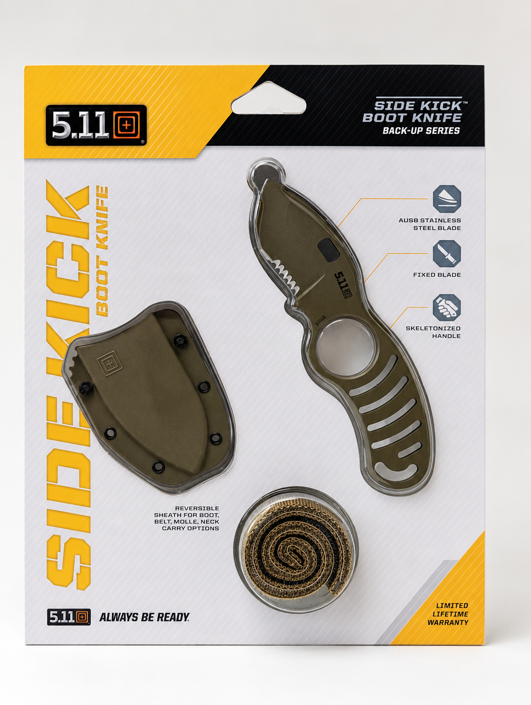 5.11 Side Kick Boot Knife Back-Up Series 51023C AUS8 Fixed Blade New Sealed