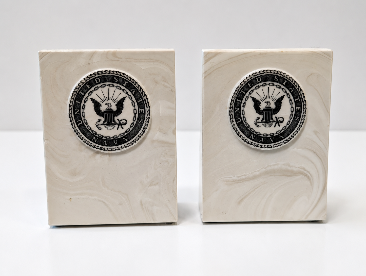 United States Navy Marbleized Bookends Pair Military Nautical Desk Decor Display