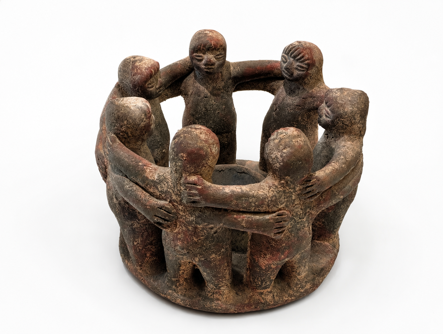 Vintage Tribal Circle Of Unity Figurine Candle Holder Sculpture Rustic Decor