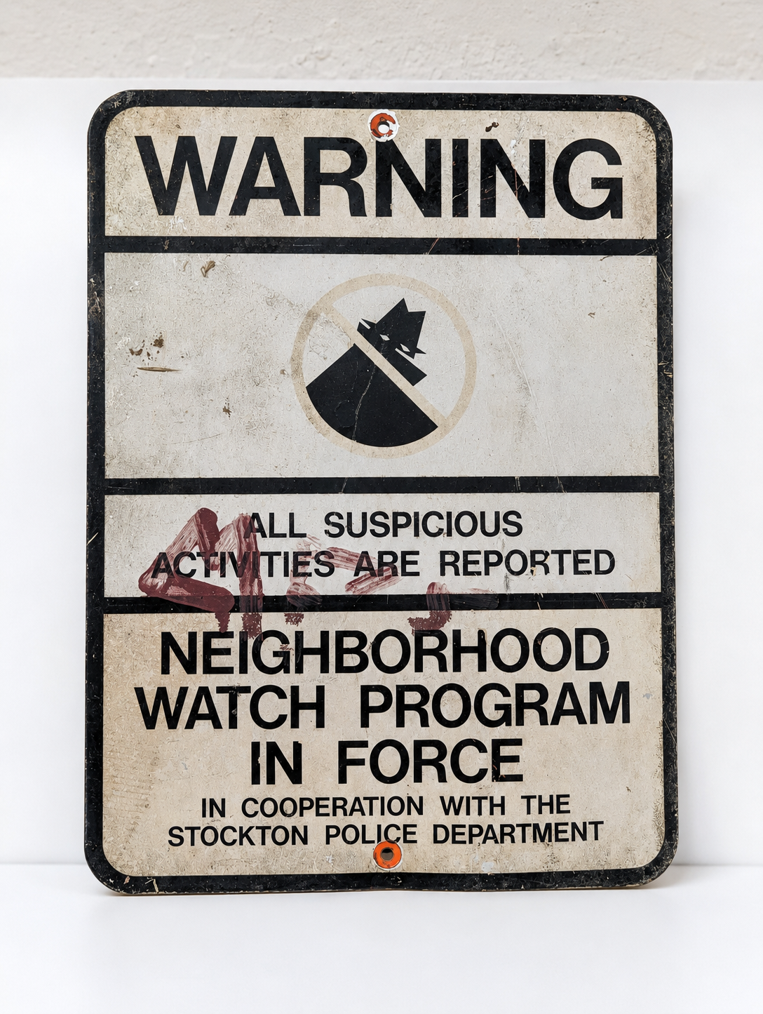 Vintage Stockton Police Neighborhood Watch Program Warning Aluminum Street Sign