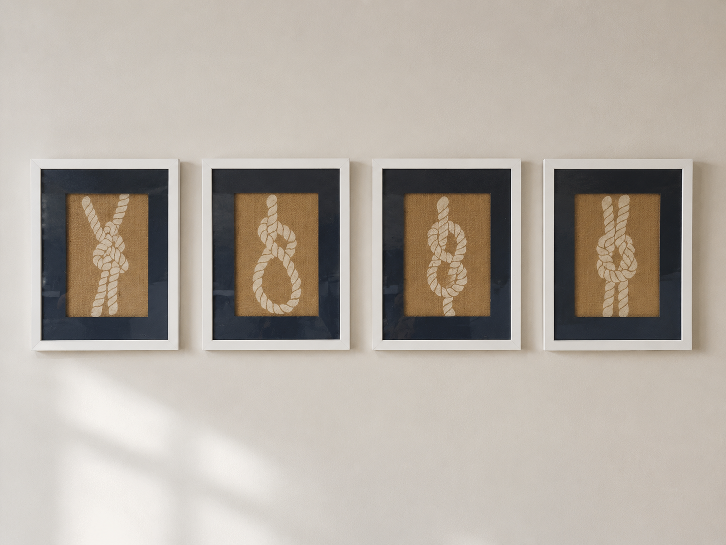 Set Of 4 Nautical Rope Knot Framed Wall Art Coastal Beach Farmhouse Decor Prints