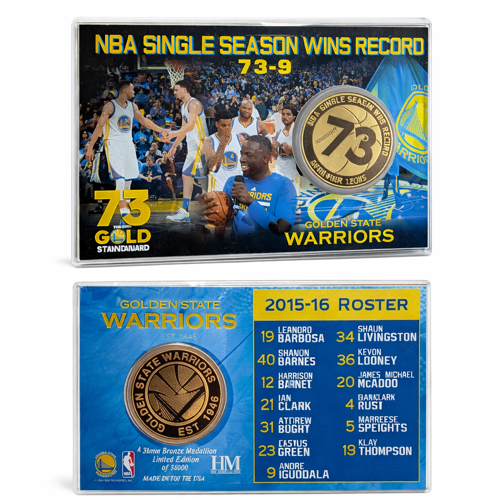 2016 Golden State Warriors 73-9 NBA Record Highland Mint Bronze Coin Card