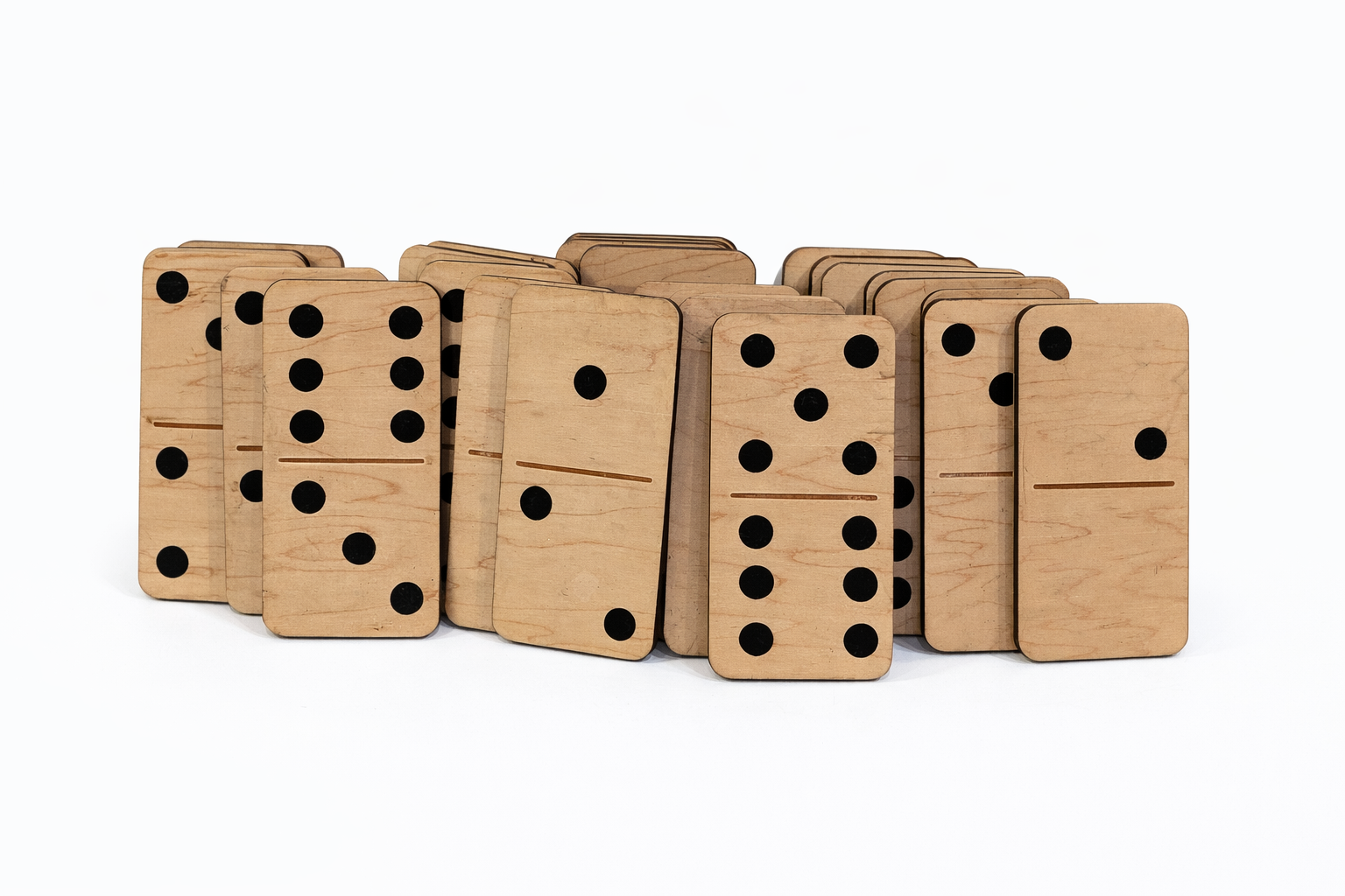 Vintage Wooden Dominoes Game Set Large Tiles Natural Wood Family Tabletop