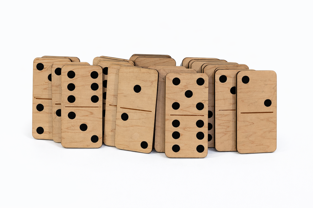 Vintage Wooden Dominoes Game Set Large Tiles Natural Wood Family Tabletop