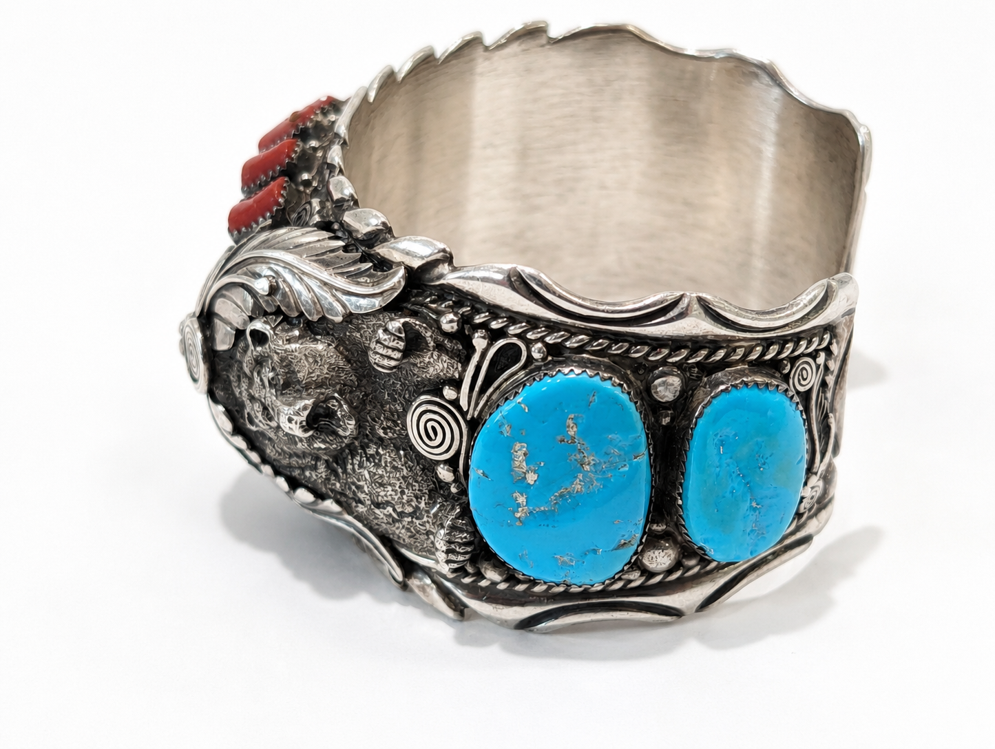 Vintage Danny Dale Navajo Sterling Silver Turquoise Coral Cuff Bracelet 146.7g