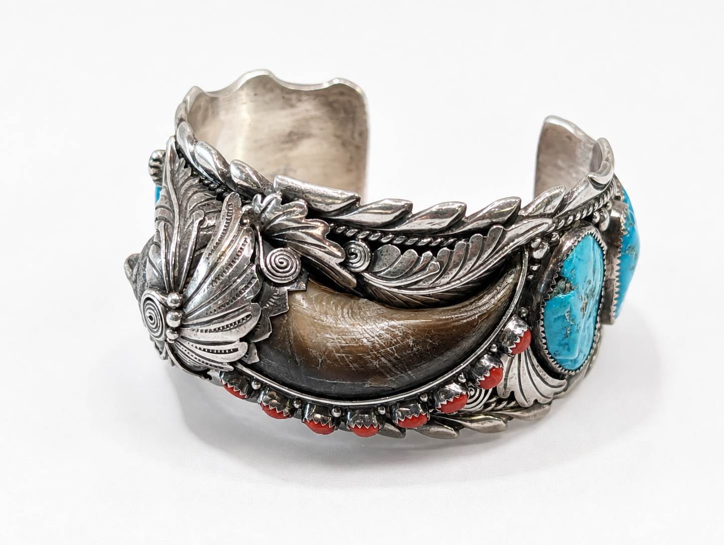 Vintage Danny Dale Navajo Sterling Silver Turquoise Coral Cuff Bracelet 146.7g