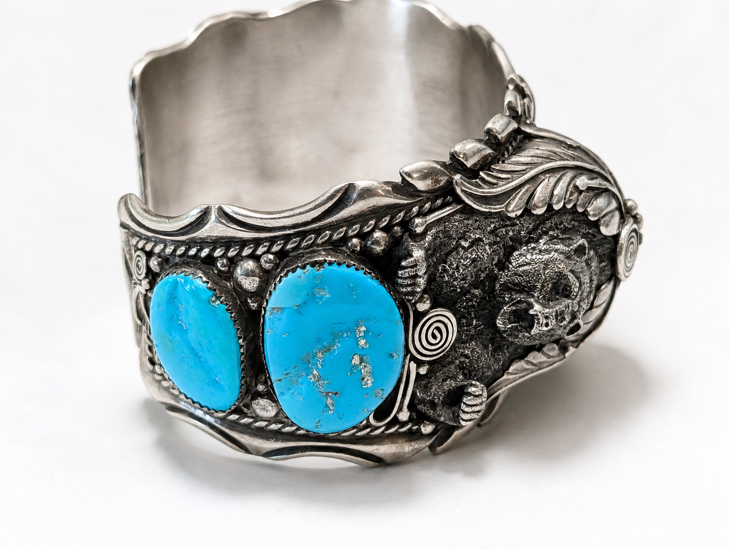 Vintage Danny Dale Navajo Sterling Silver Turquoise Coral Cuff Bracelet 146.7g