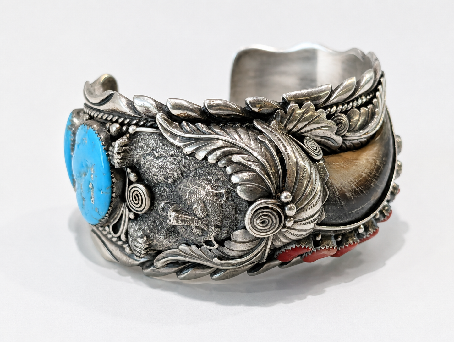 Vintage Danny Dale Navajo Sterling Silver Turquoise Coral Cuff Bracelet 146.7g