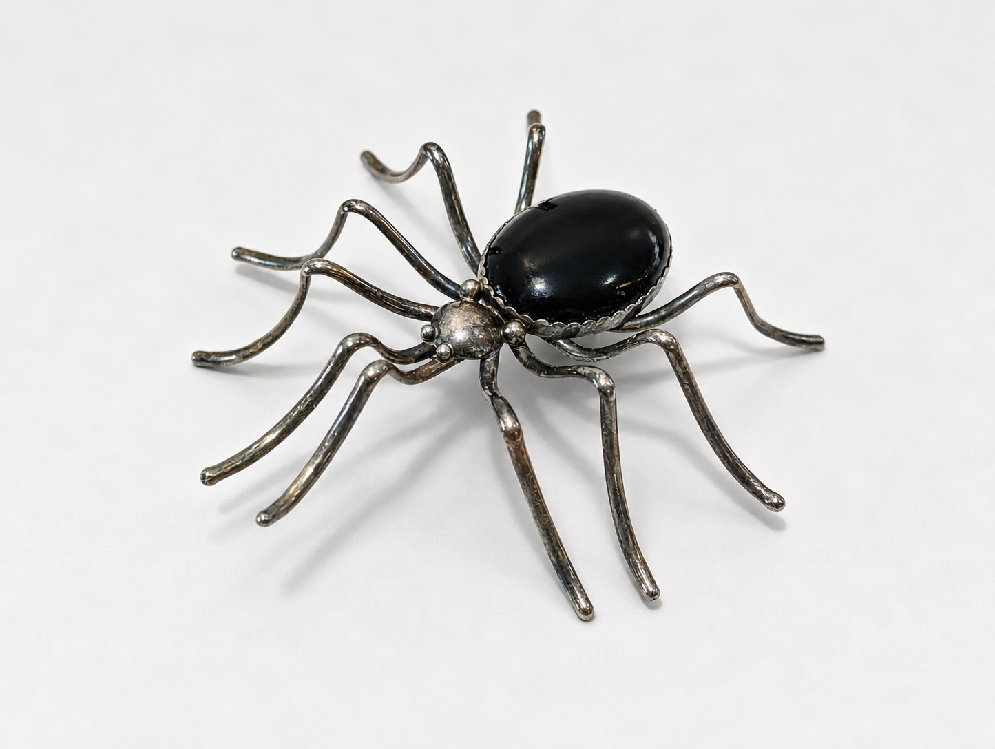 Vintage Navajo Sterling Silver Black Onyx Spider Brooch Pin E Spencer Signed