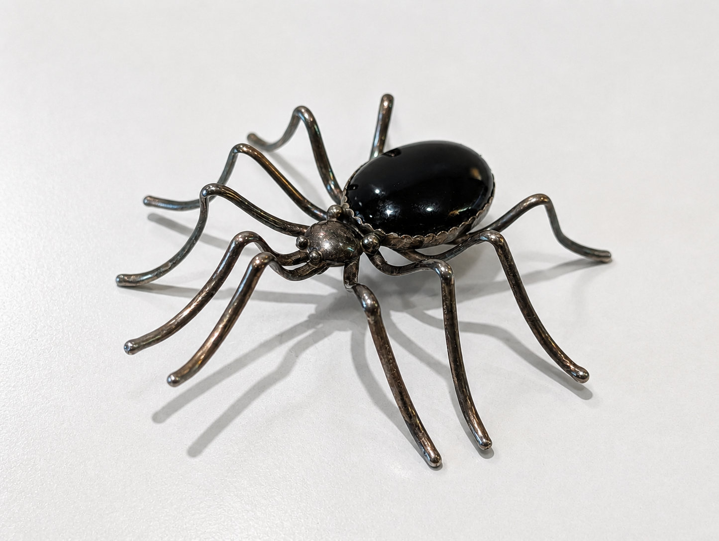Vintage Navajo Sterling Silver Black Onyx Spider Brooch Pin E Spencer Signed