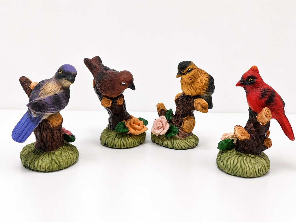 Colorful Ceramic Bird Figurines Cardinal Bluebird Decor