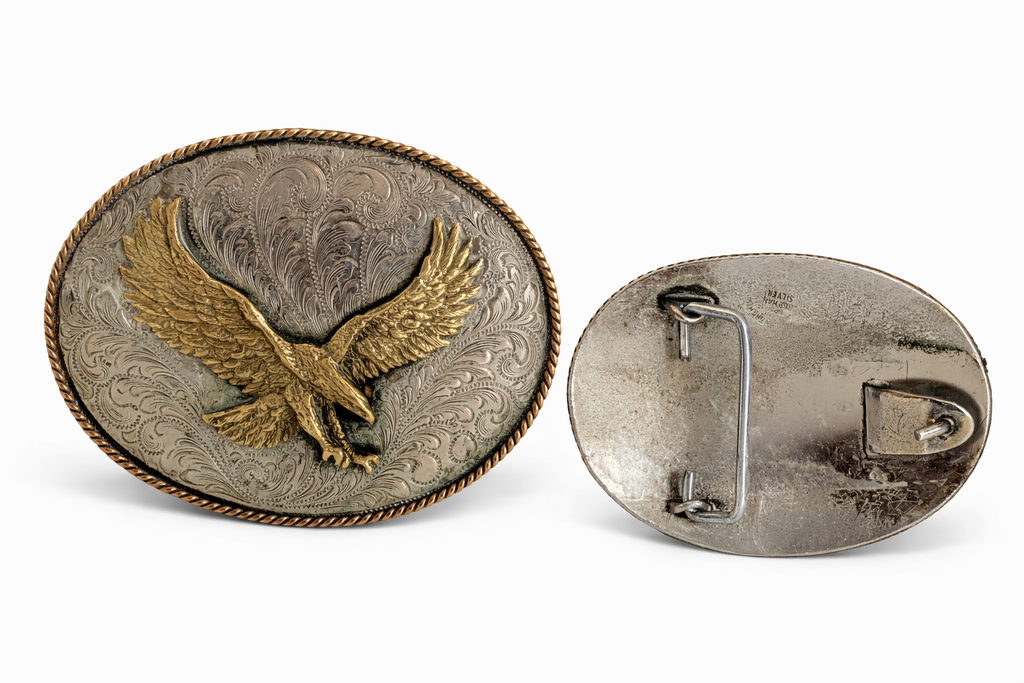 Vintage Harris Western Eagle Belt Buckle Gold Tone Flying Eagle Design
