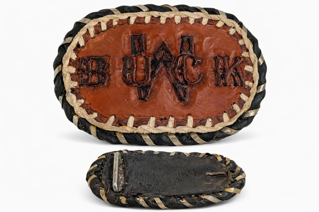 Vintage Hand Tooled Leather Western Belt Buckle Buck Initials Cowboy