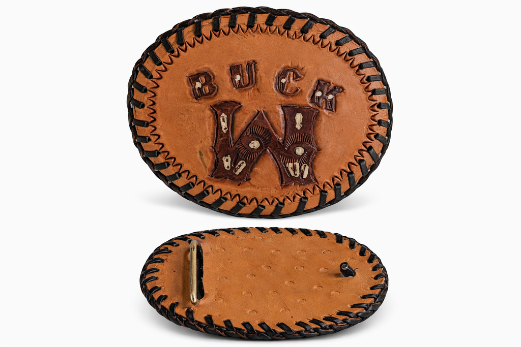 Vintage Hand Tooled Leather Western Belt Buckle Buck Initials Cowboy Gear