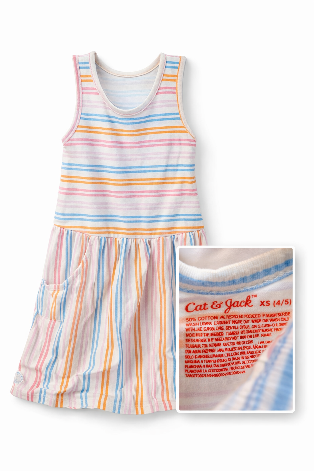 Cat & Jack Girls Dress XS 4-5 Striped Sleeveless Pocket Casual Outfit