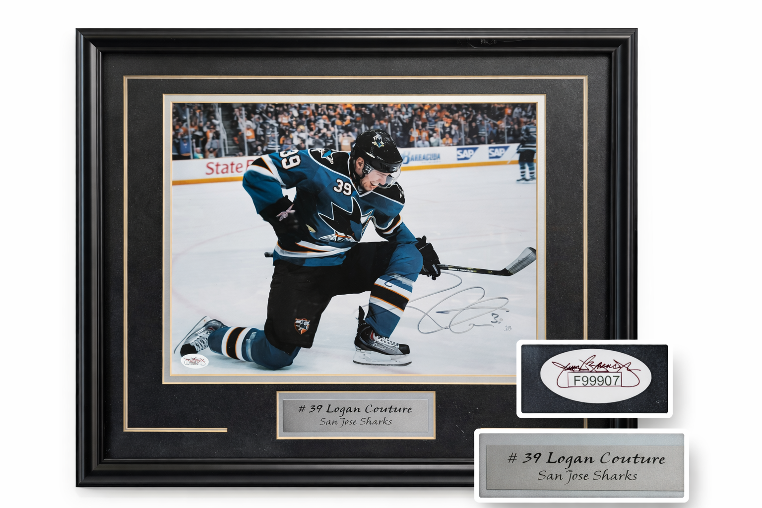Signed Logan Couture #39 San Jose Sharks Framed Photo Autograph JSA Certified