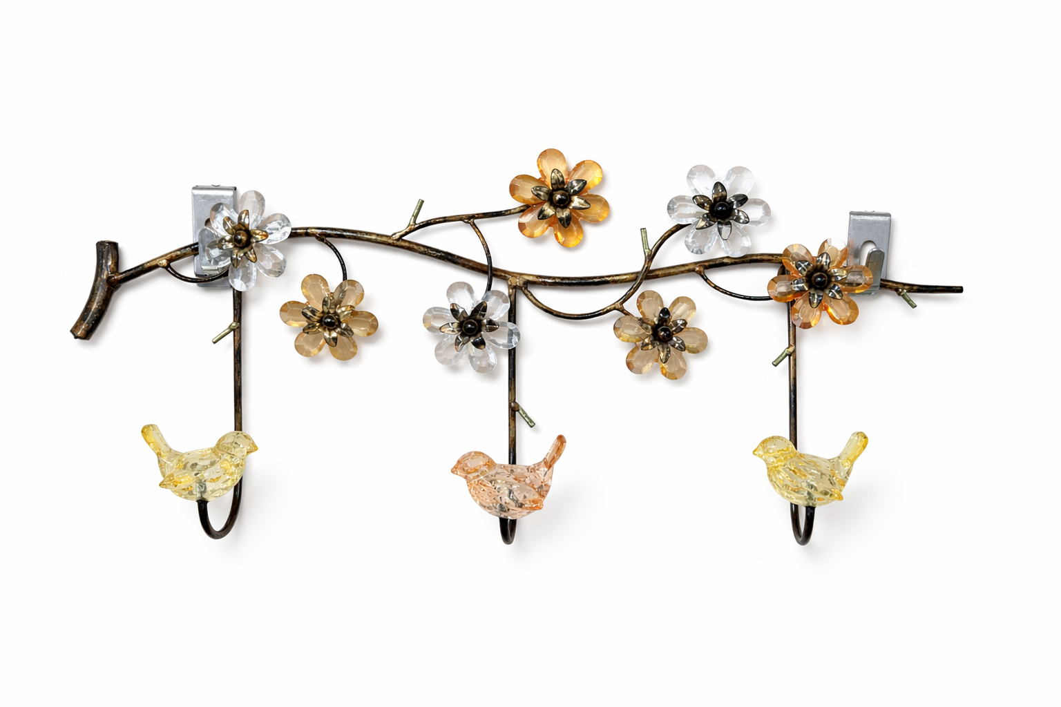 Decorative Metal Wall Hook Rack Crystal Flower Bird Coat Hanger Rustic