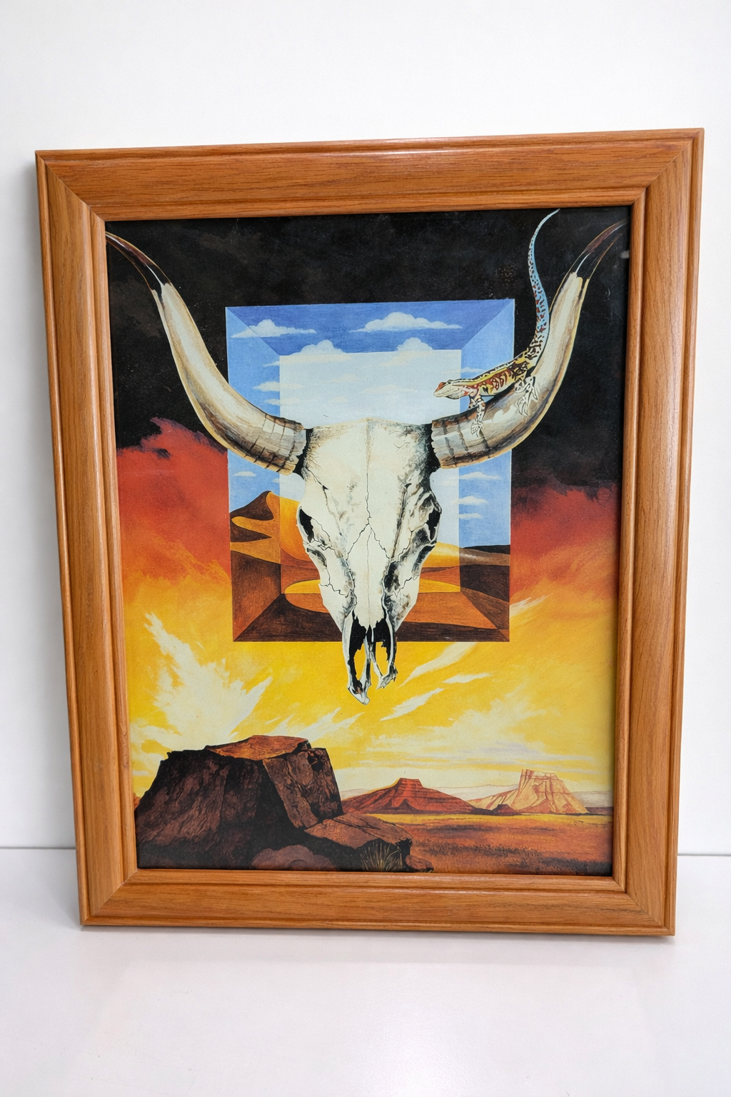 Vintage Western Desert Skull Art Print Framed Longhorn Wall Decor Southwest Art