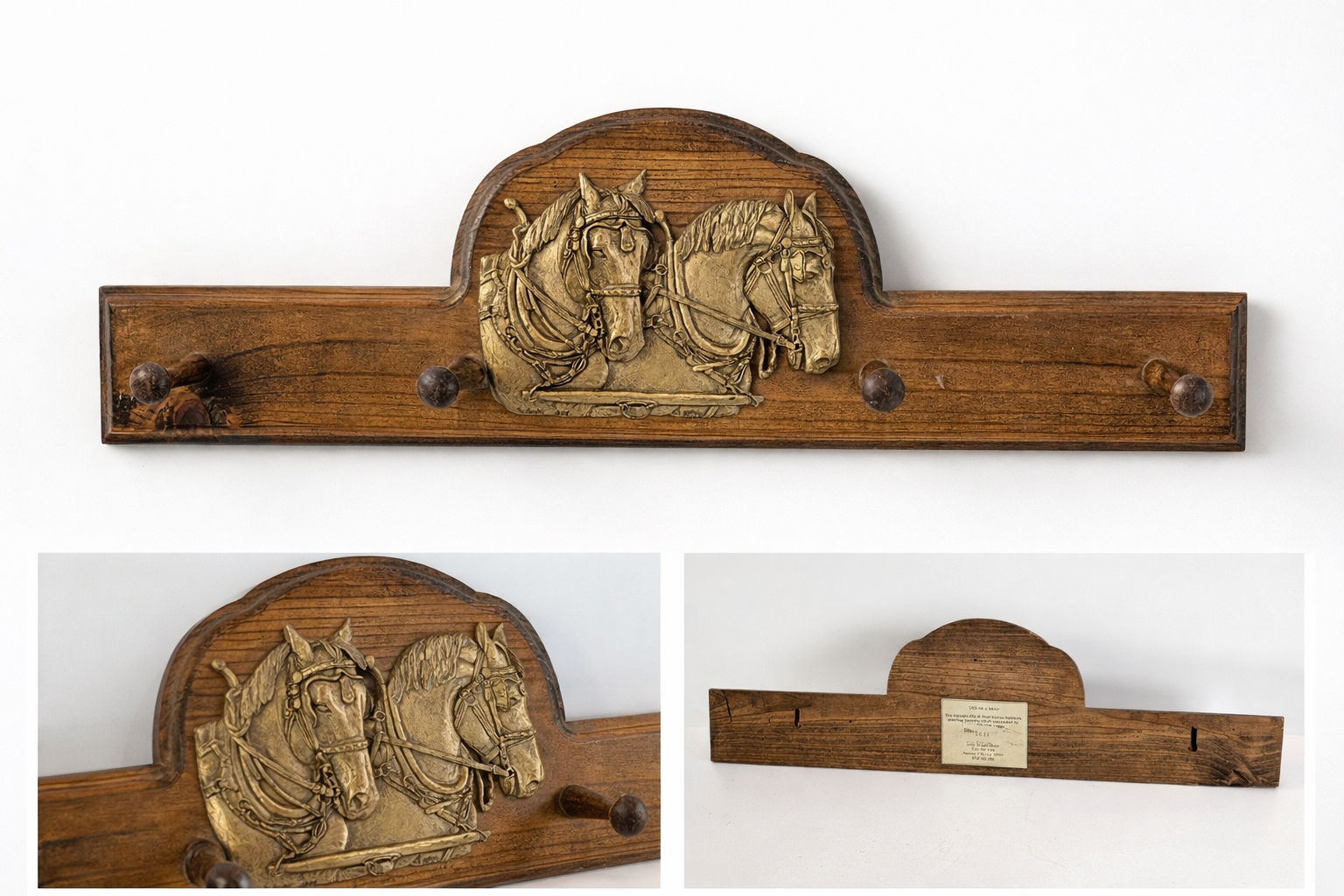 Vintage Wooden Wall Coat Rack Horse Relief Judy Vargas Studio Rustic Decor