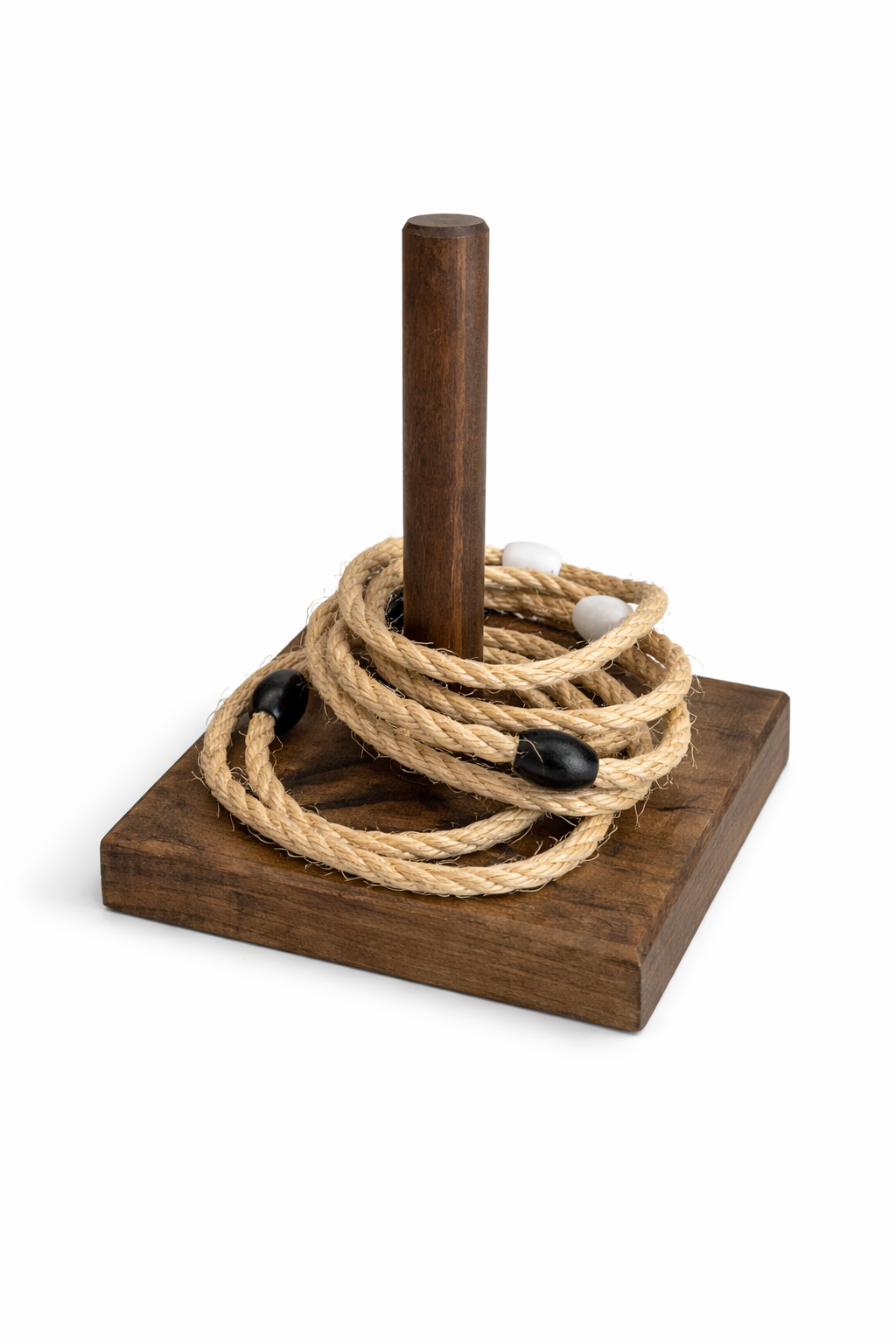 Wooden Ring Toss Game Set Rope Rings Single Peg Yard Game Outdoor Rustic