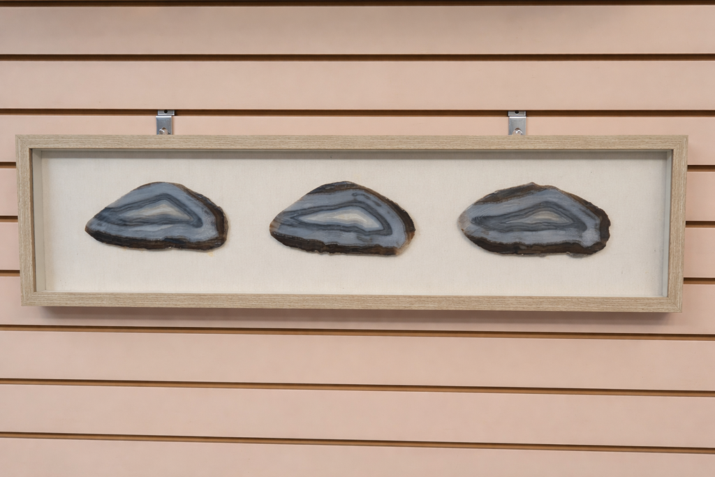 Framed Agate Slice Wall Art Natural Stone Shadow Box Decor Modern Display