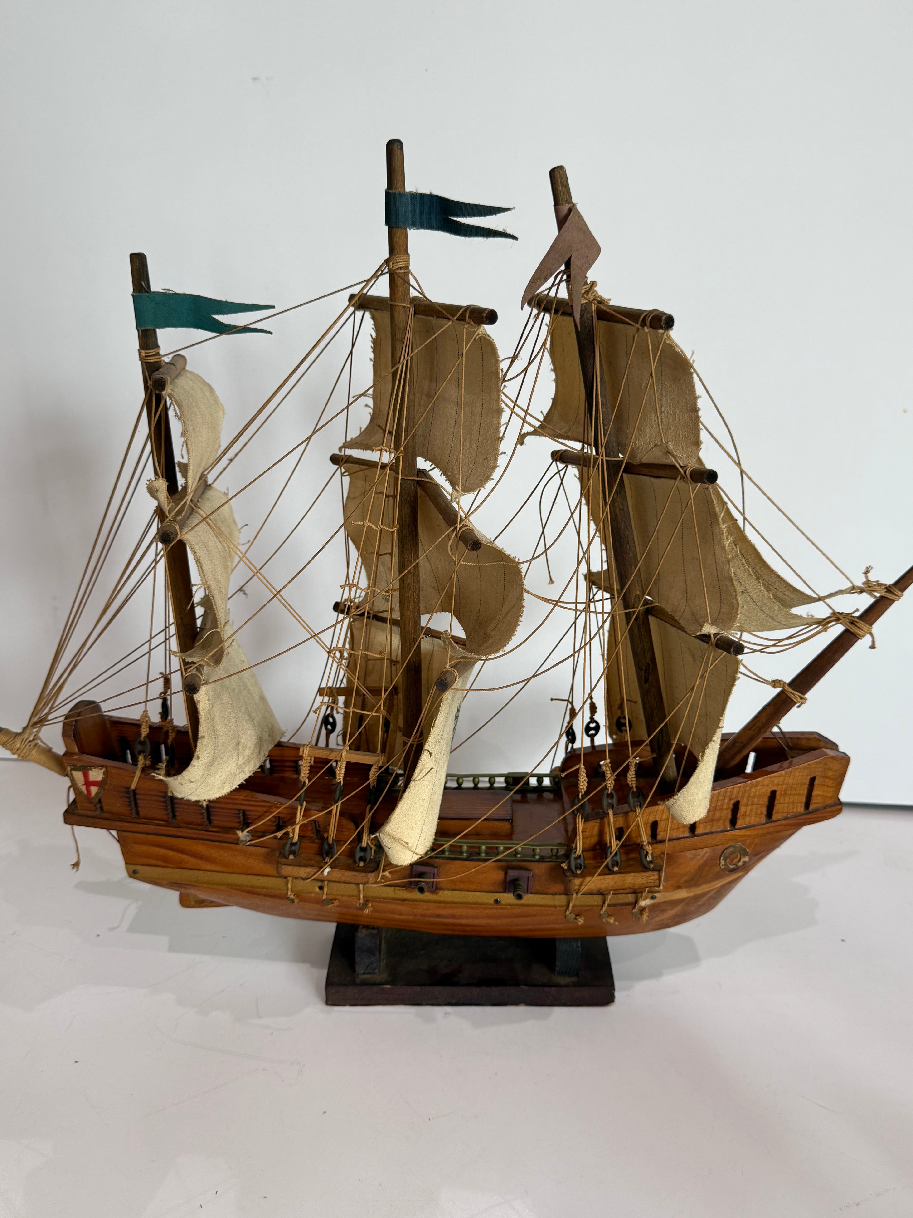 Vintage Wooden Brigantine Tall Ship Model Handmade Sailing Ship Nautical Decor