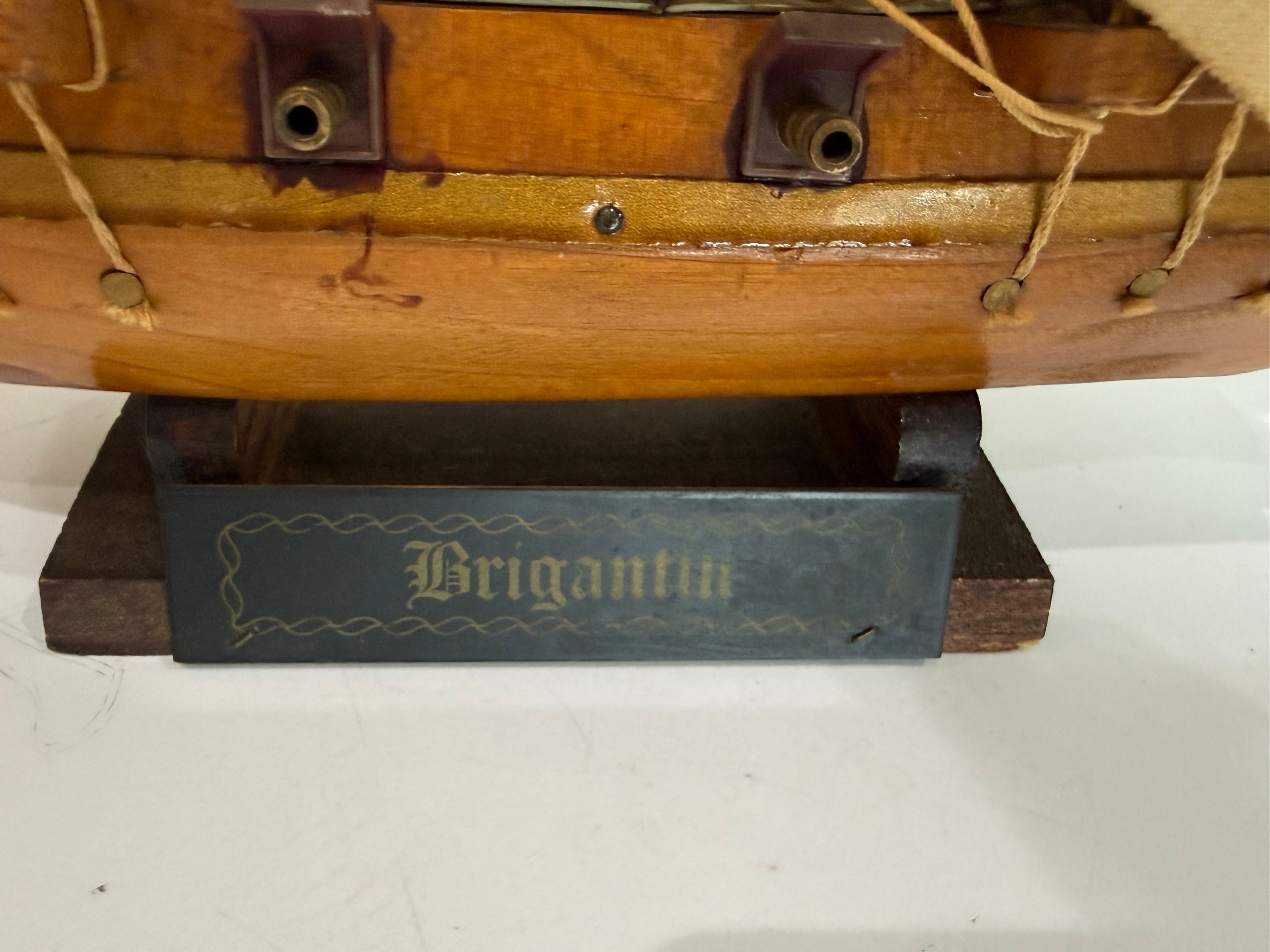 Vintage Wooden Brigantine Tall Ship Model Handmade Sailing Ship Nautical Decor
