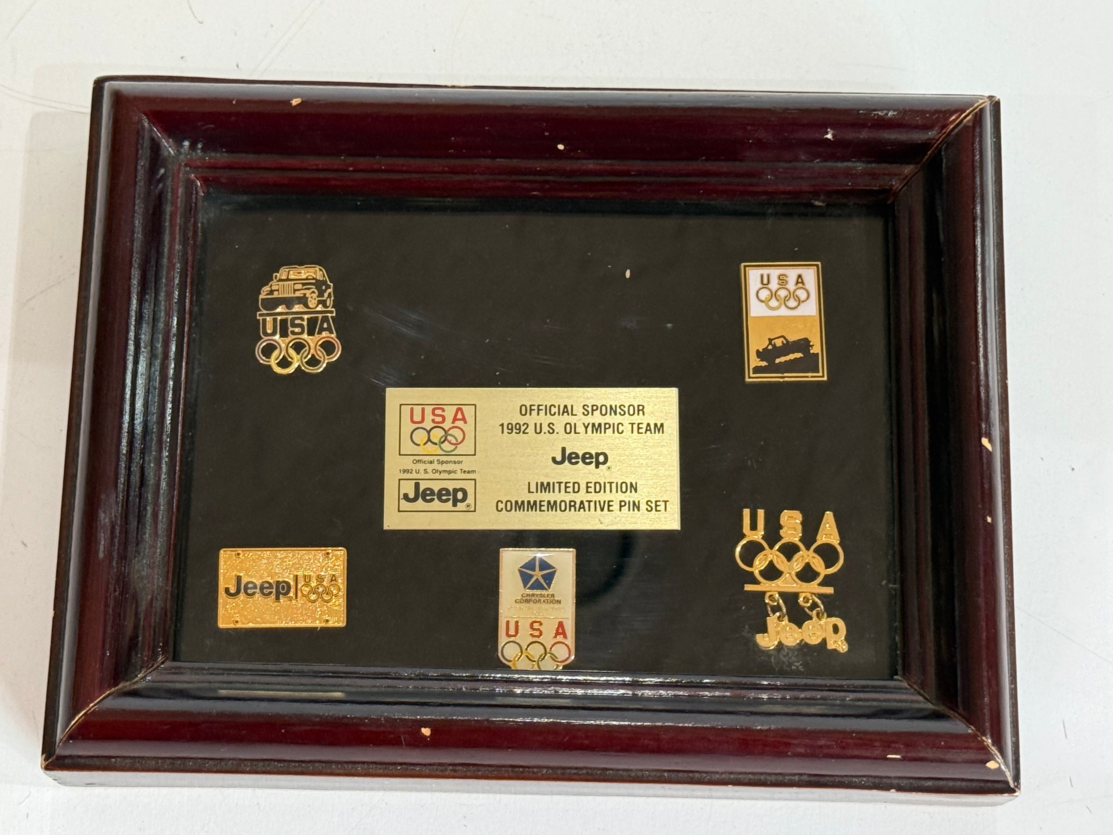 1992 USA Olympic Team Jeep Limited Edition Commemorative Pin Set Framed Display
