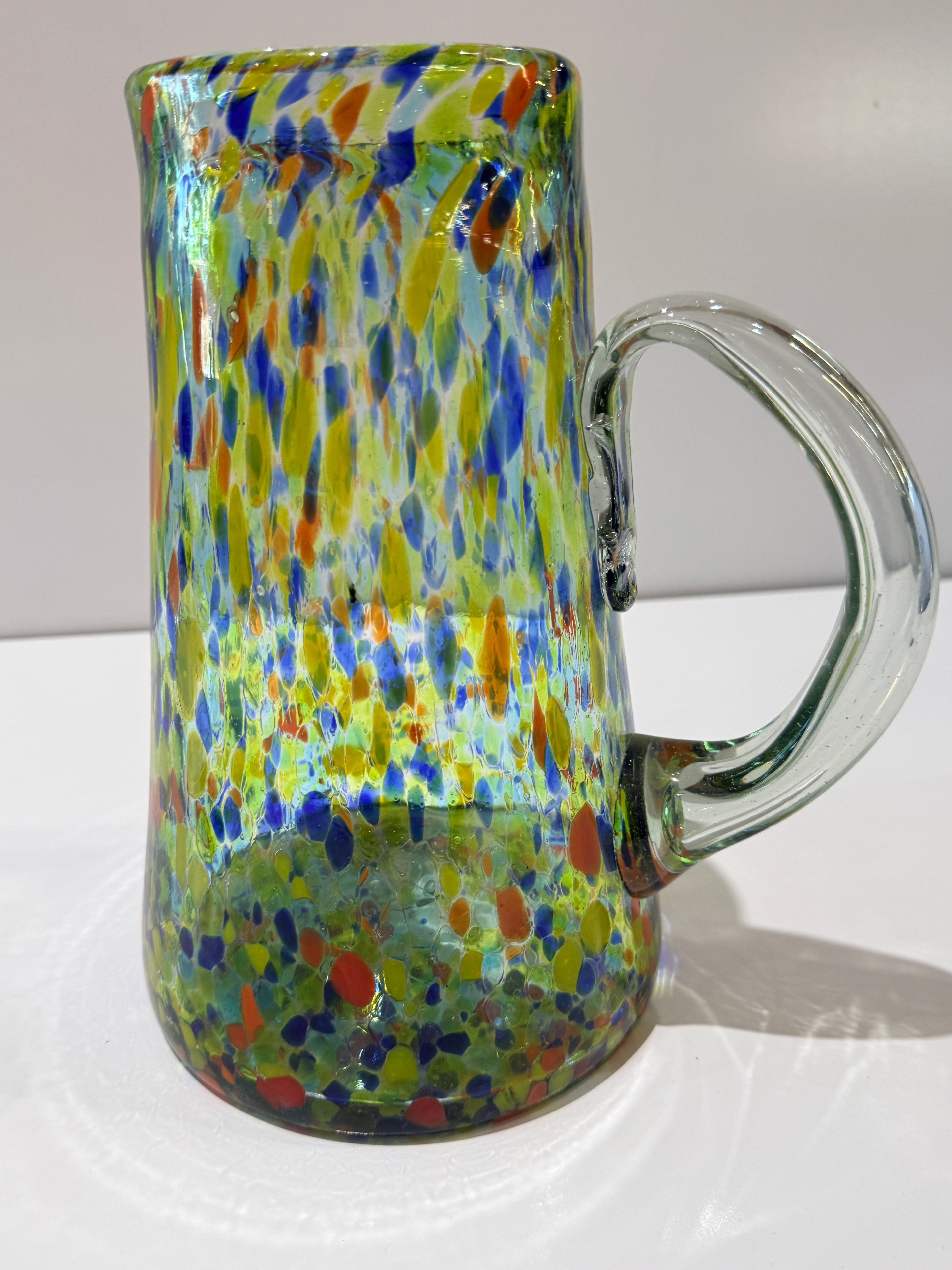 Hand Blown Art Glass Pitcher Multicolor Confetti Spatter Decorative Vase
