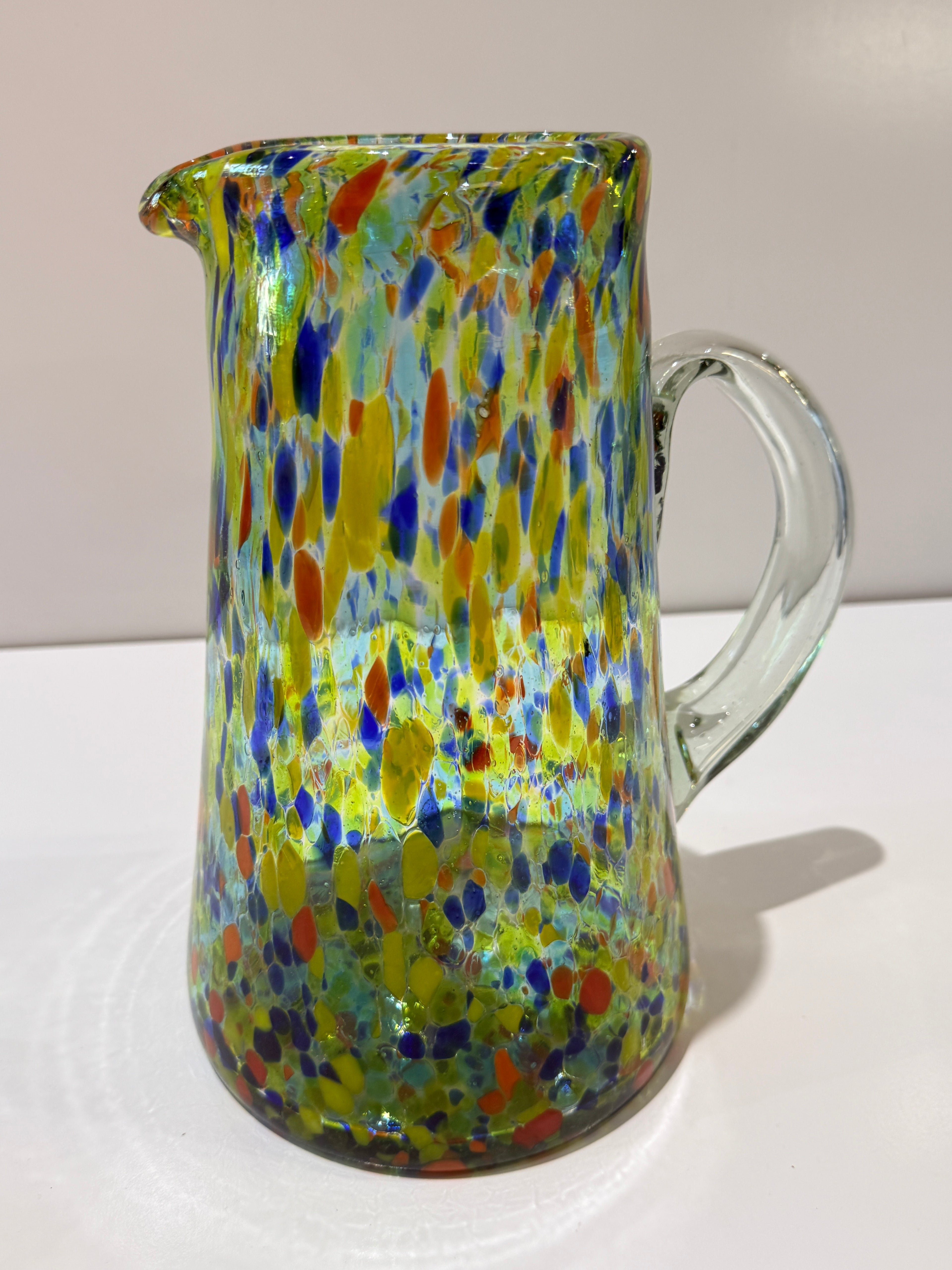 Hand Blown Art Glass Pitcher Multicolor Confetti Spatter Decorative Vase
