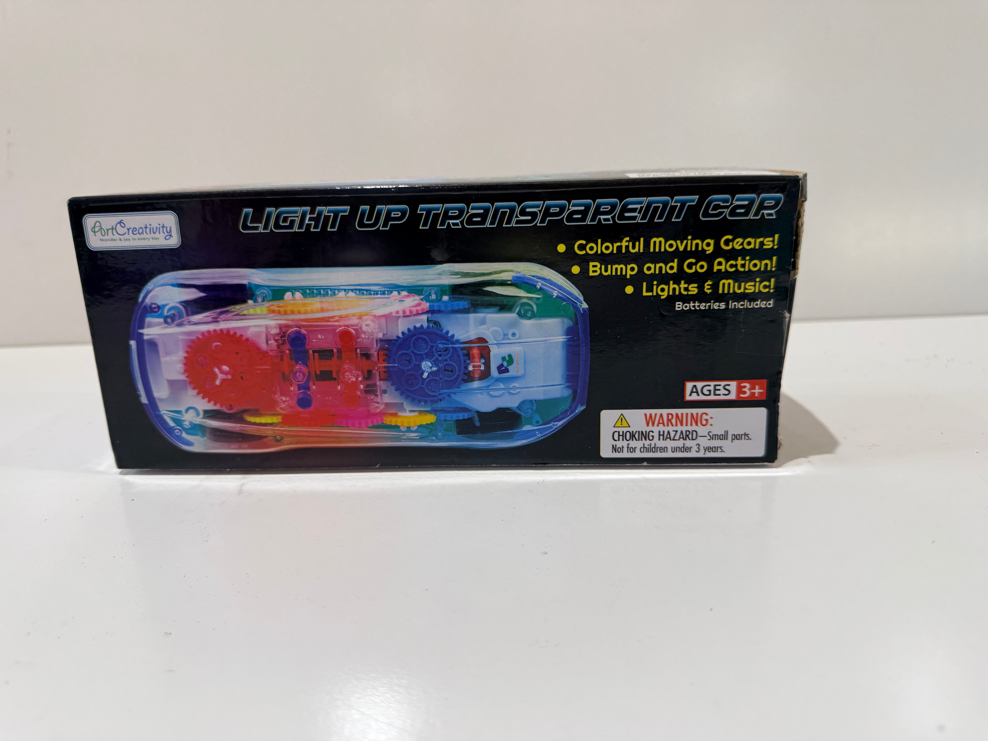 Light Up Transparent Gear Toy Car Bump And Go Lights Music Kids Toy