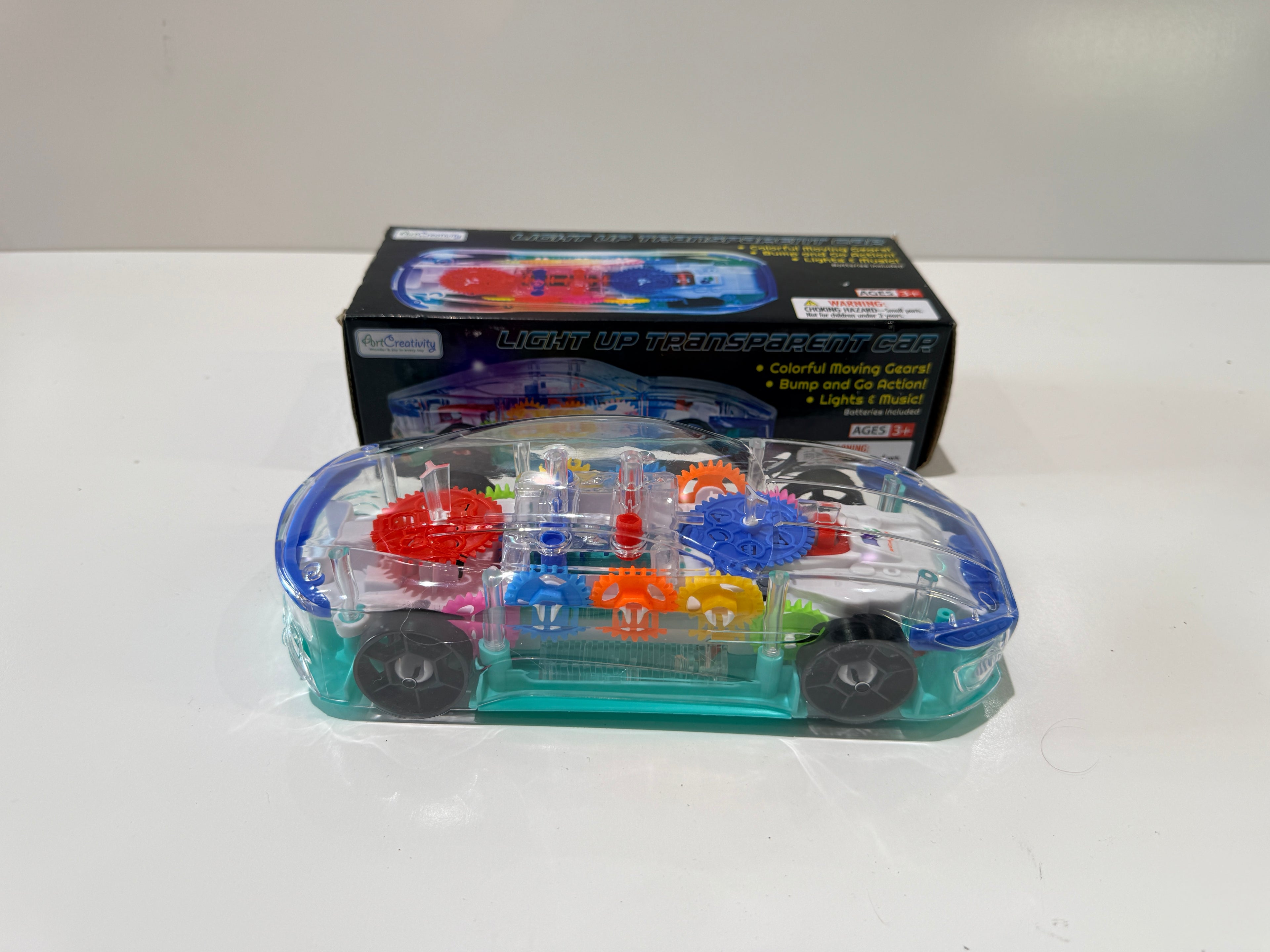Light Up Transparent Gear Toy Car Bump And Go Lights Music Kids Toy