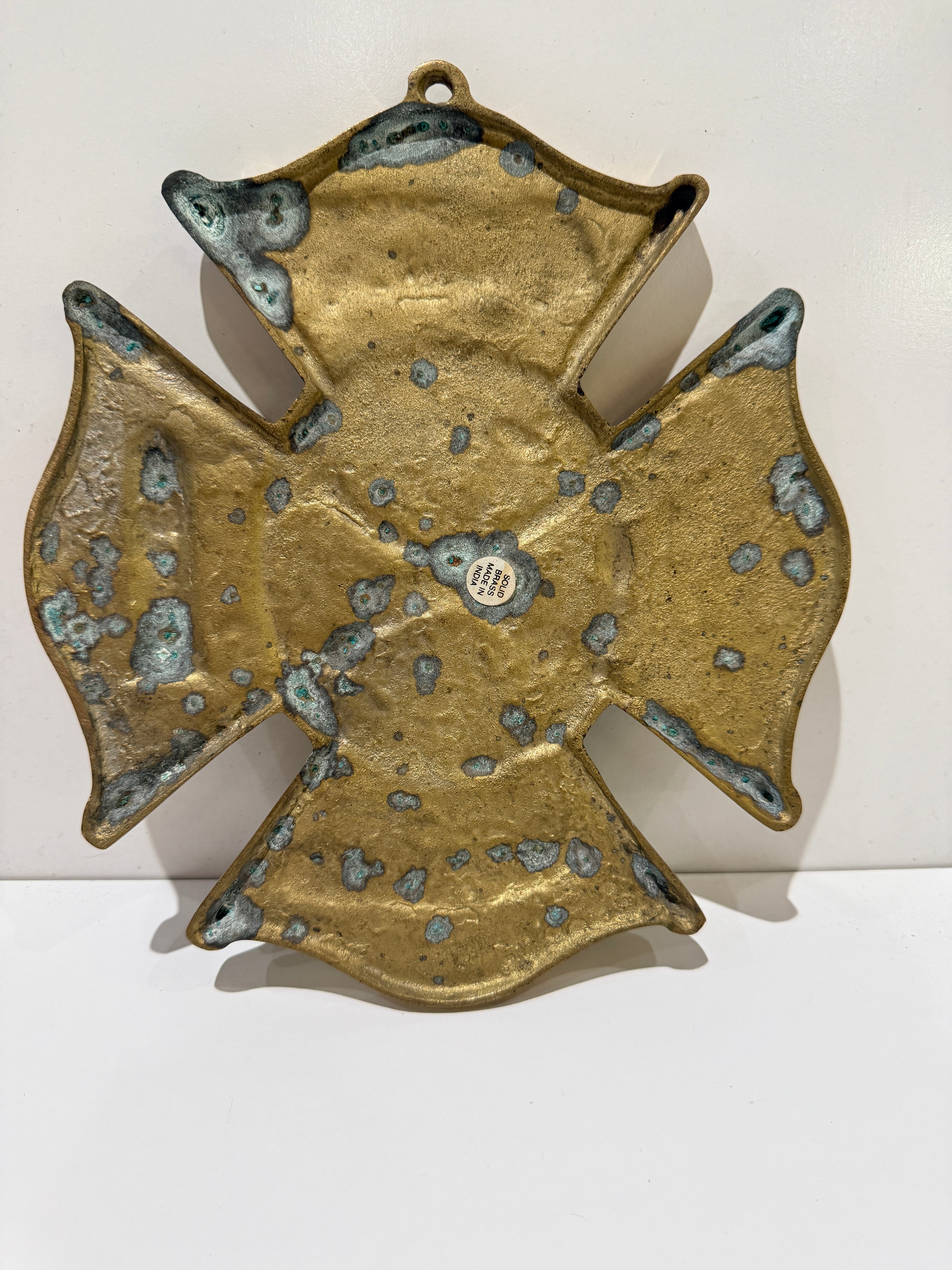 Vintage Solid Brass Fireman Maltese Cross Wall Plaque Firefighter Decor India