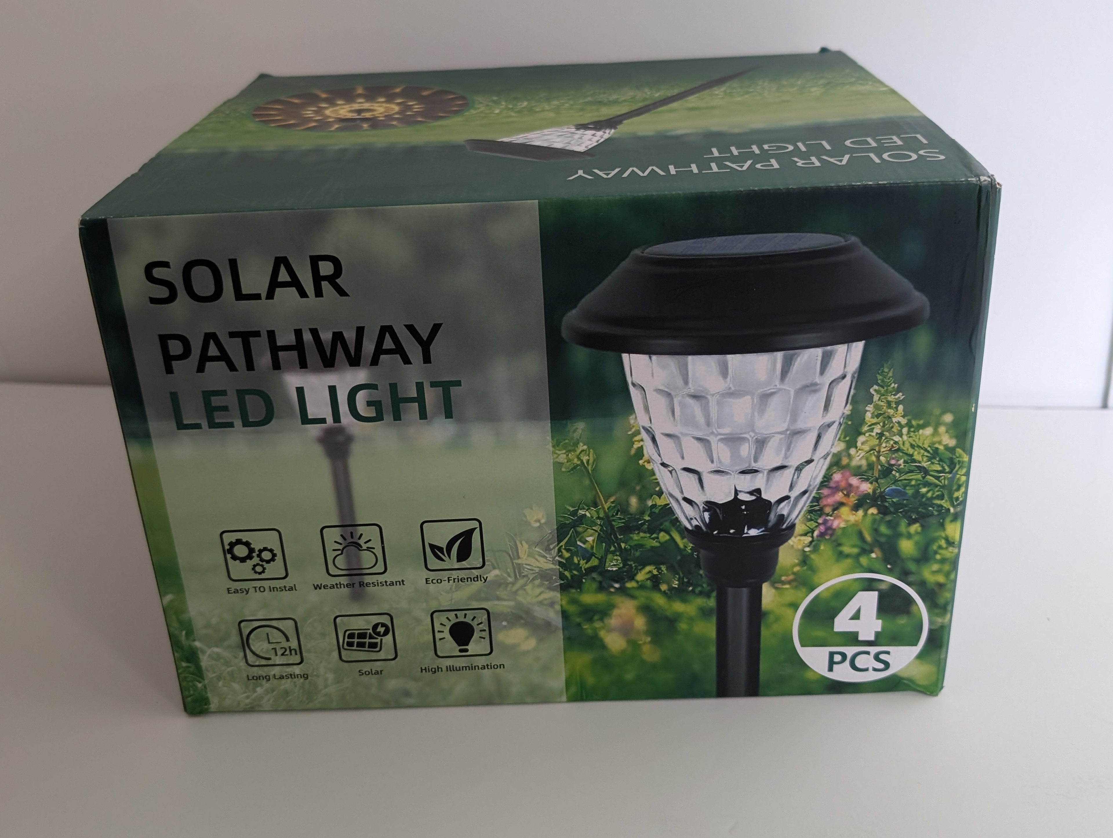 4-Pack Solar LED Pathway Lights Weather Resistant Outdoor Garden Lighting