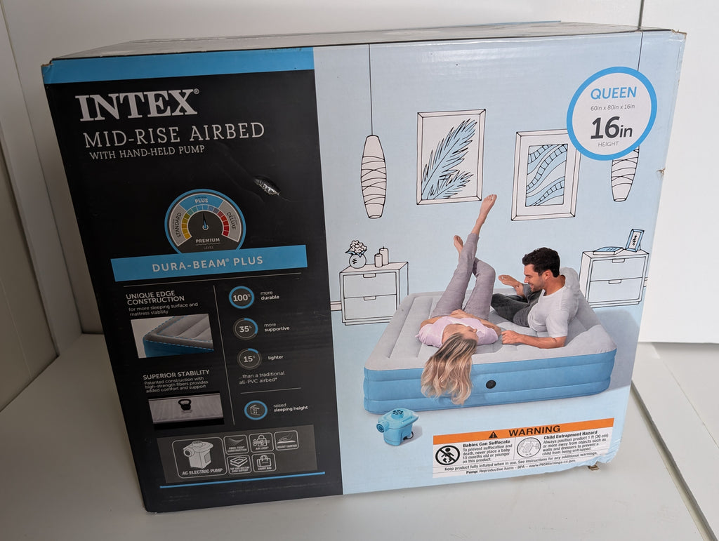 Intex Dura-Beam Plus Mid-Rise Queen Airbed with Hand Pump 16in Height Mattress
