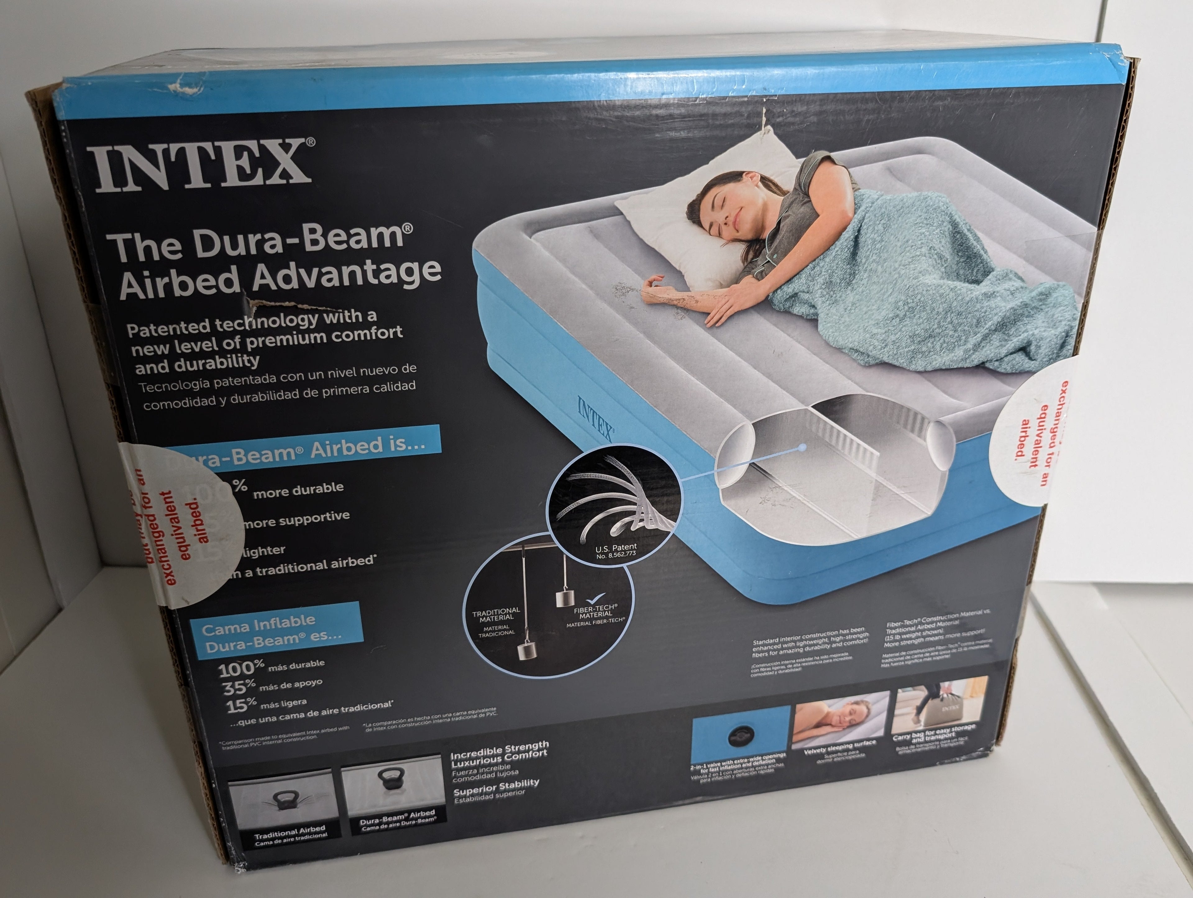 Intex Dura-Beam Plus Mid-Rise Queen Airbed with Hand Pump 16in Height Mattress