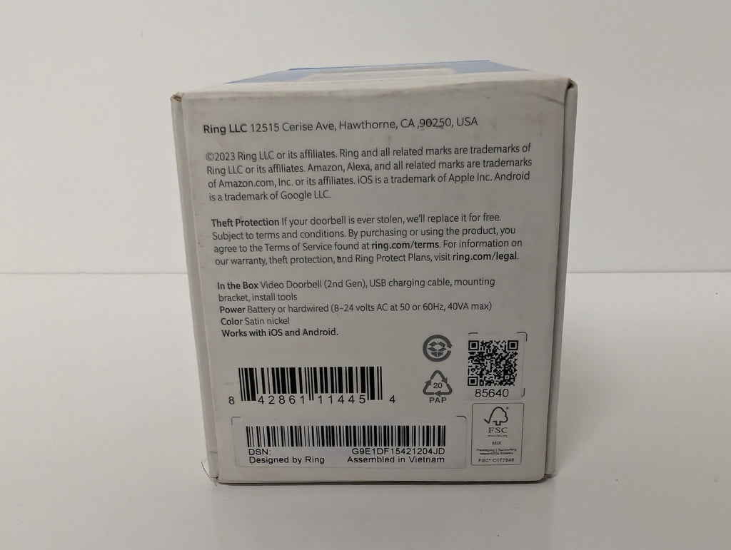 Ring Video Doorbell (2nd Gen, Satin Nickel) – 1080p HD Smart Home Camera with Motion Alerts (New Sealed)